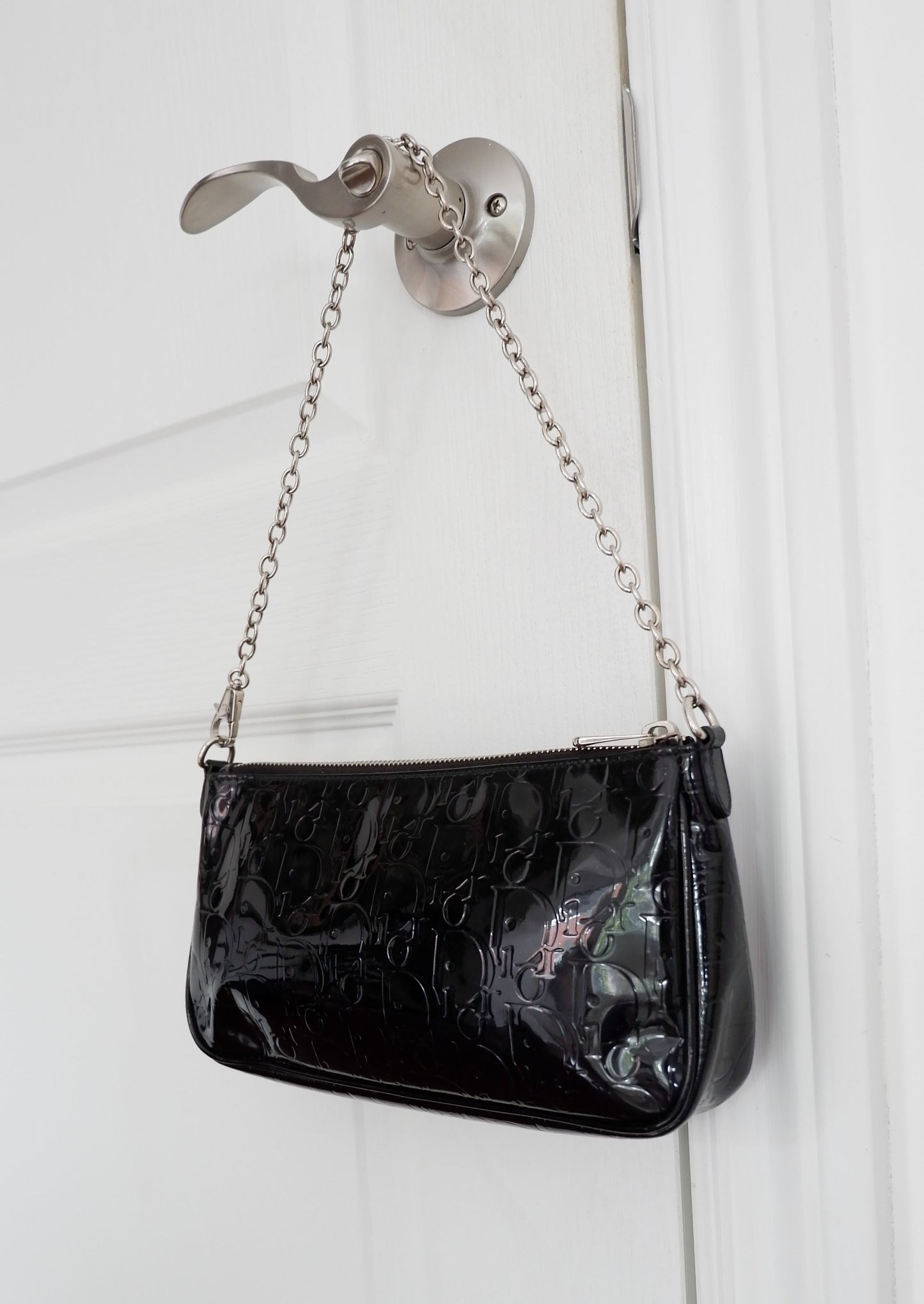 Authentic Preowned Dior Black Patent Leather Logo Shoulder Bag