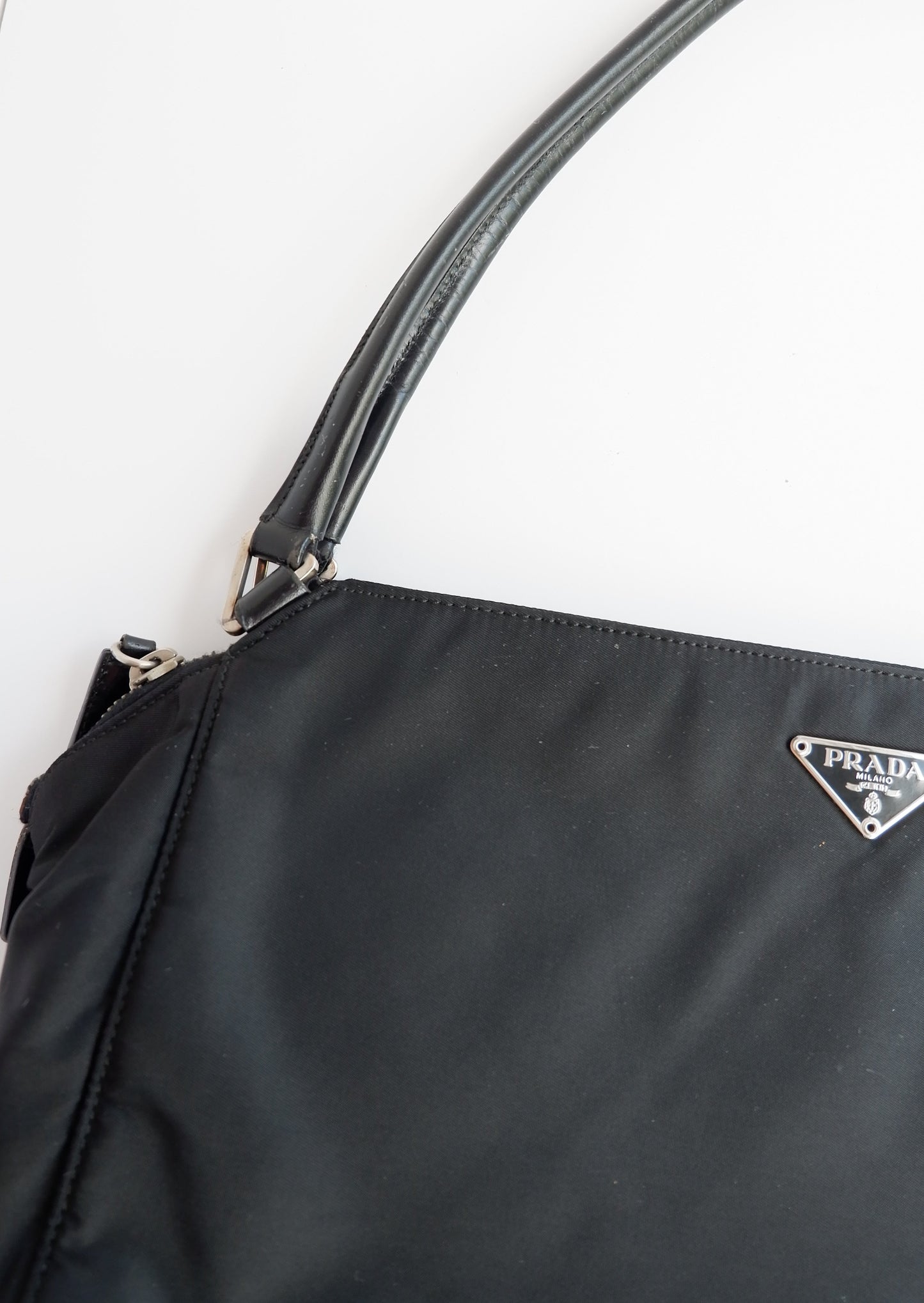 Authentic Preowned Prada Black Nylon Leather Strap Expandable Shoulder Bag