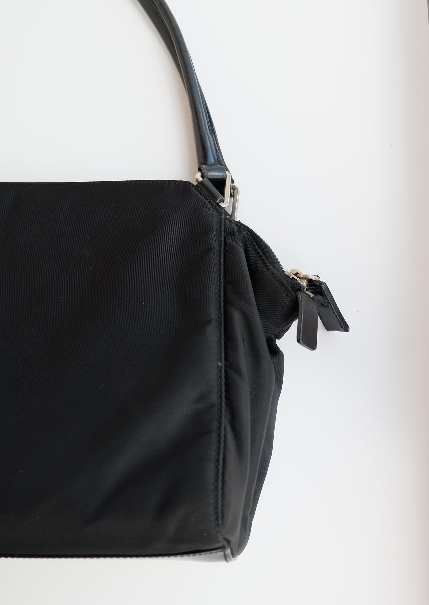 Authentic Preowned Prada Black Nylon Leather Strap Expandable Shoulder Bag