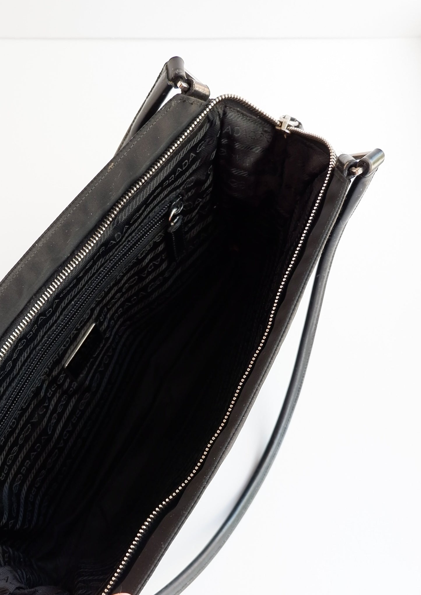 Authentic Preowned Prada Black Nylon Leather Strap Expandable Shoulder Bag