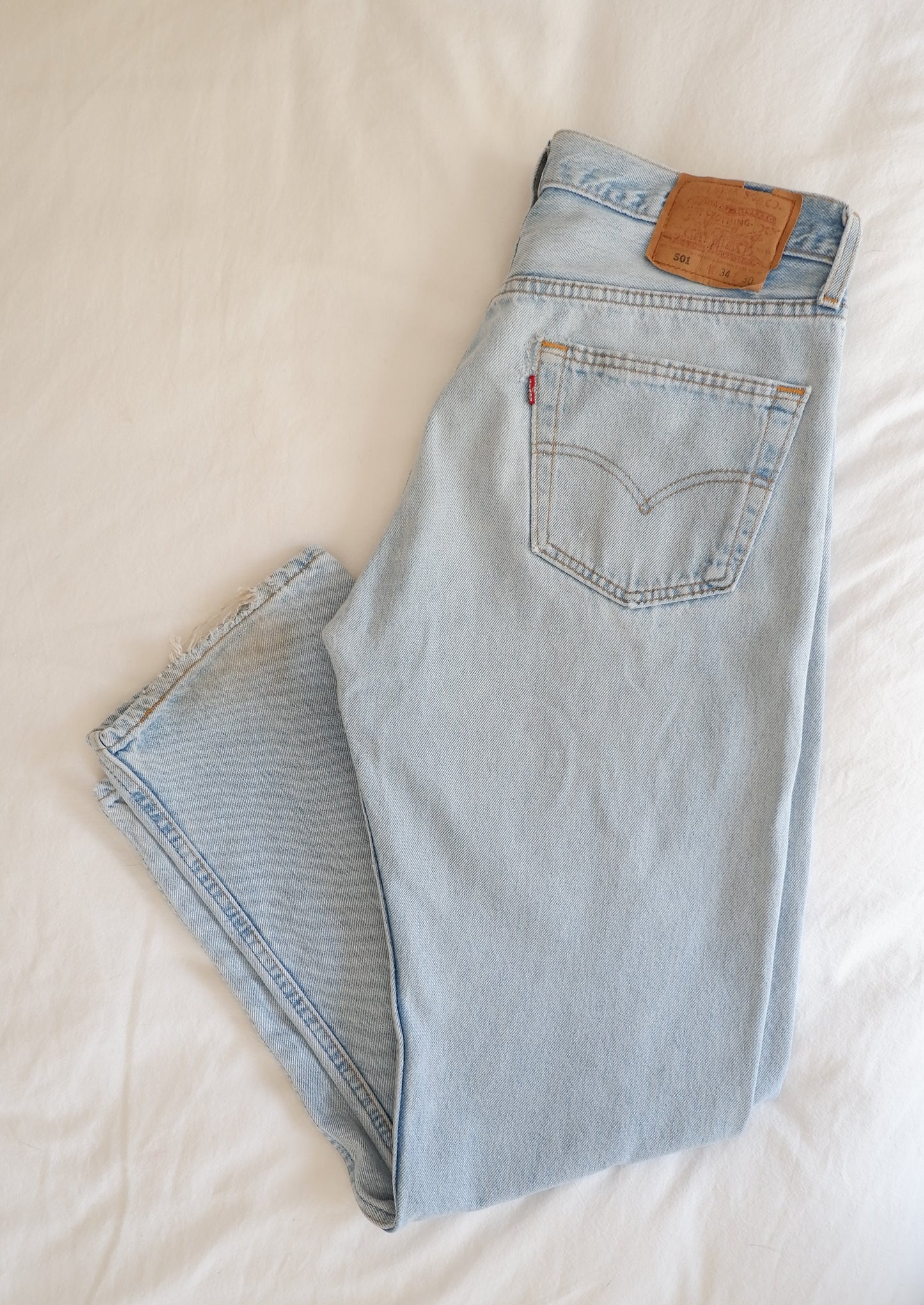 Levis Vintage 501 Light Wash Relaxed Fit Straight Leg Jeans - 34