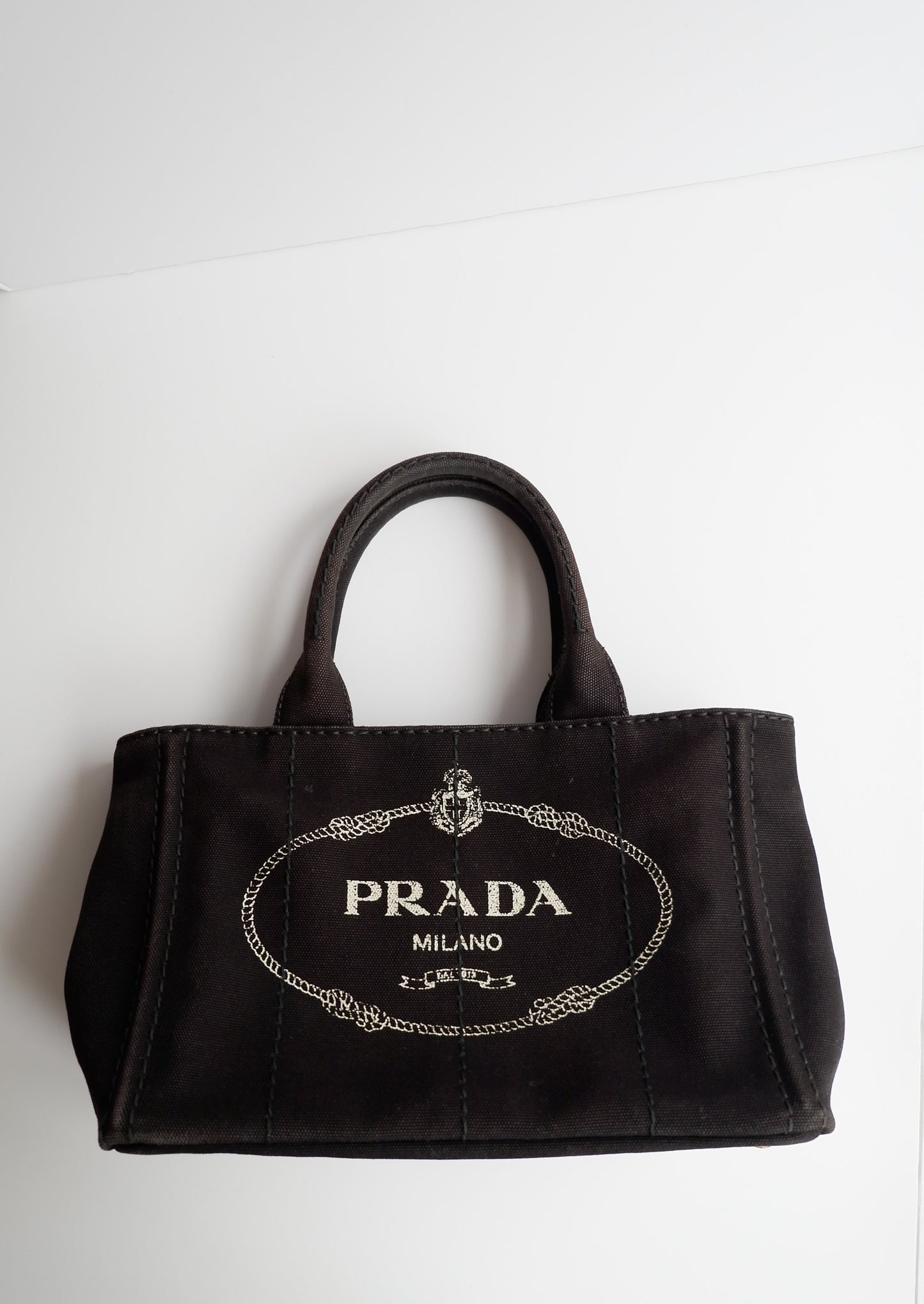 Authentic Preowned Prada Black Canvas Canapa Crossbody / Tote Bag