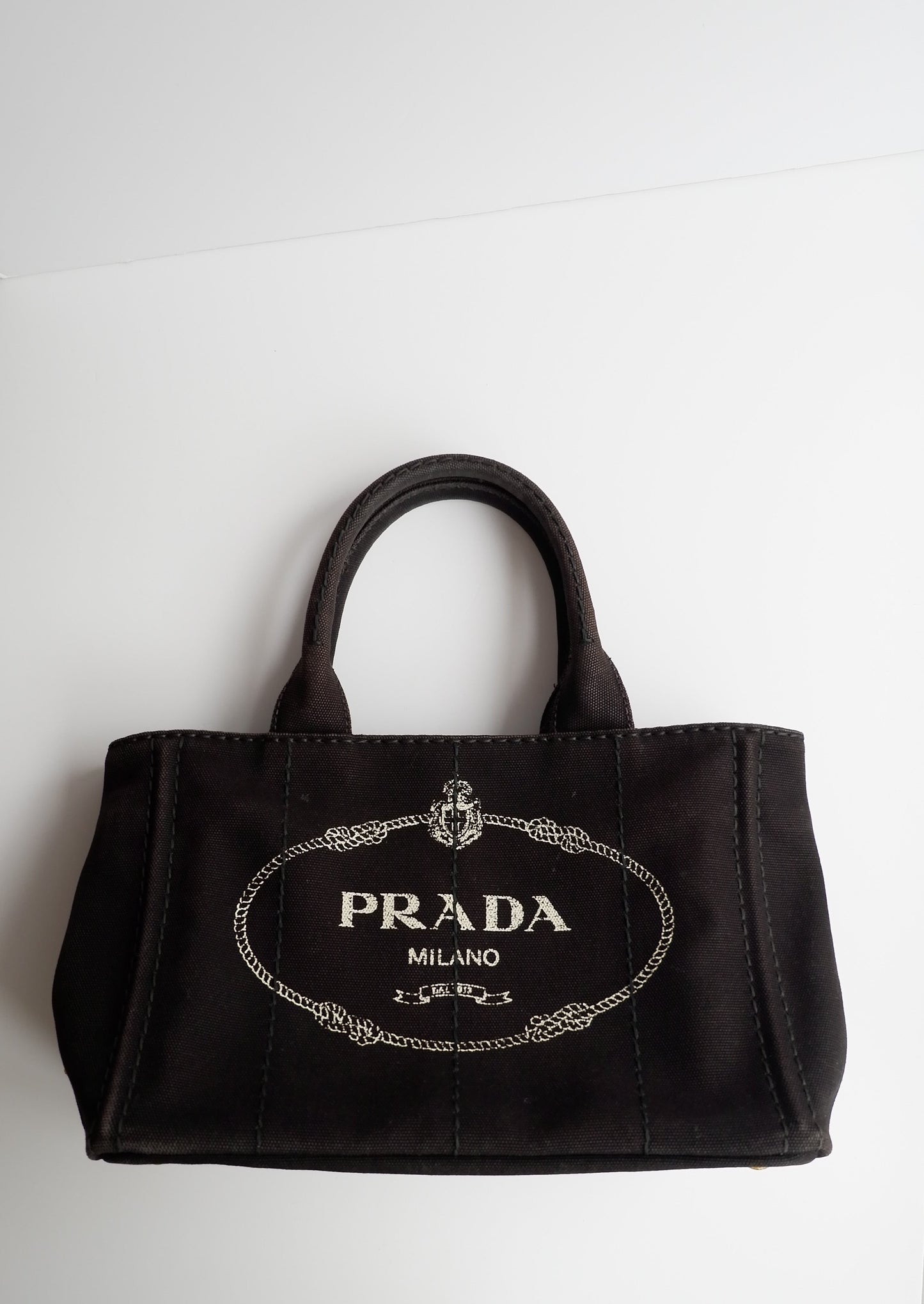 Authentic Preowned Prada Black Canvas Canapa Crossbody / Tote Bag