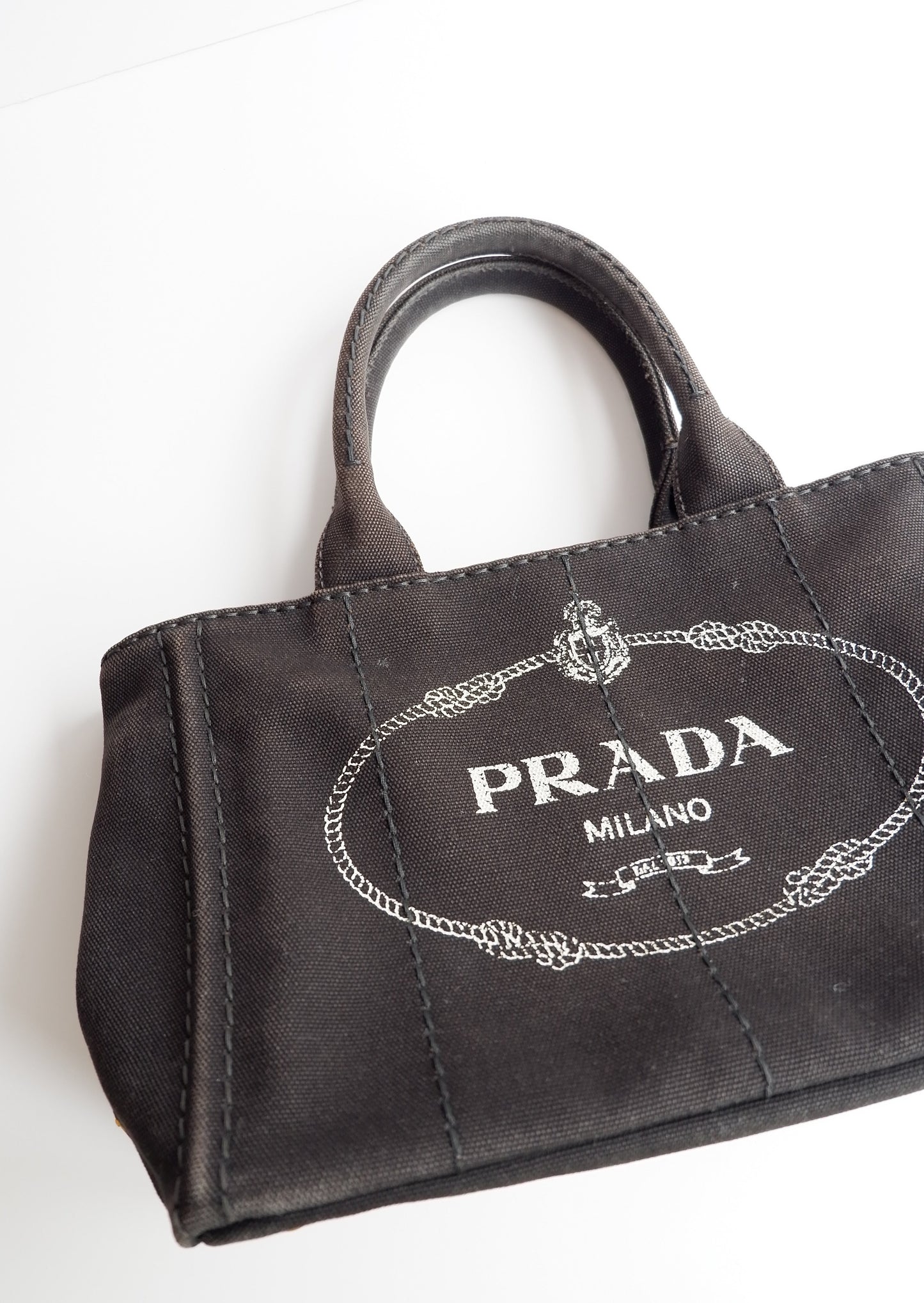 Authentic Preowned Prada Black Canvas Canapa Crossbody / Tote Bag