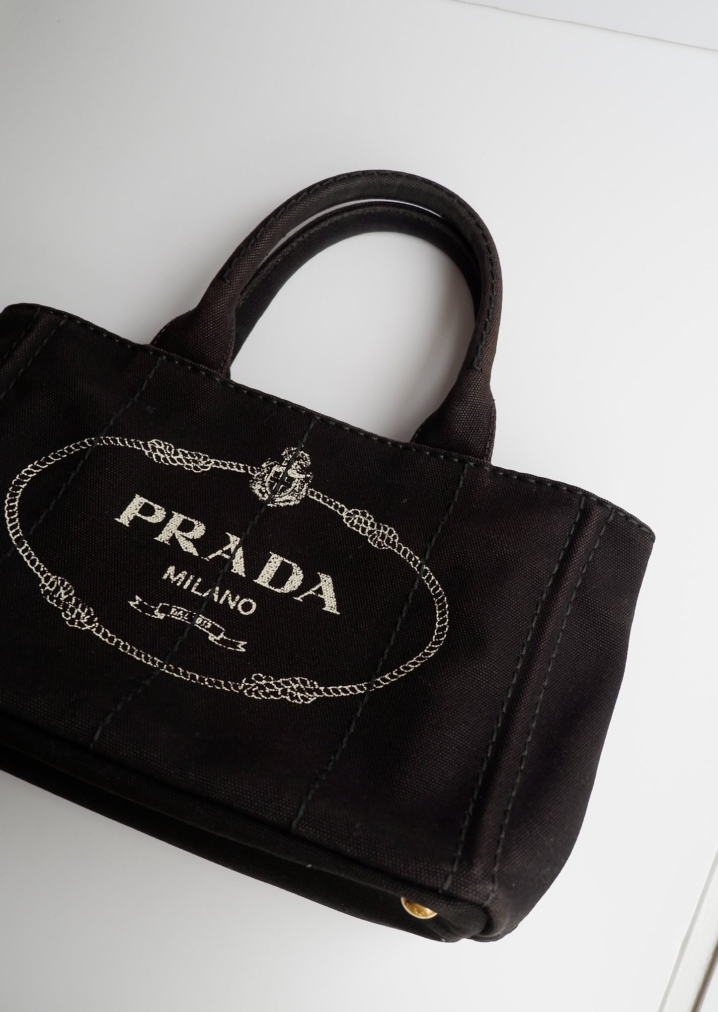 Authentic Preowned Prada Black Canvas Canapa Crossbody / Tote Bag
