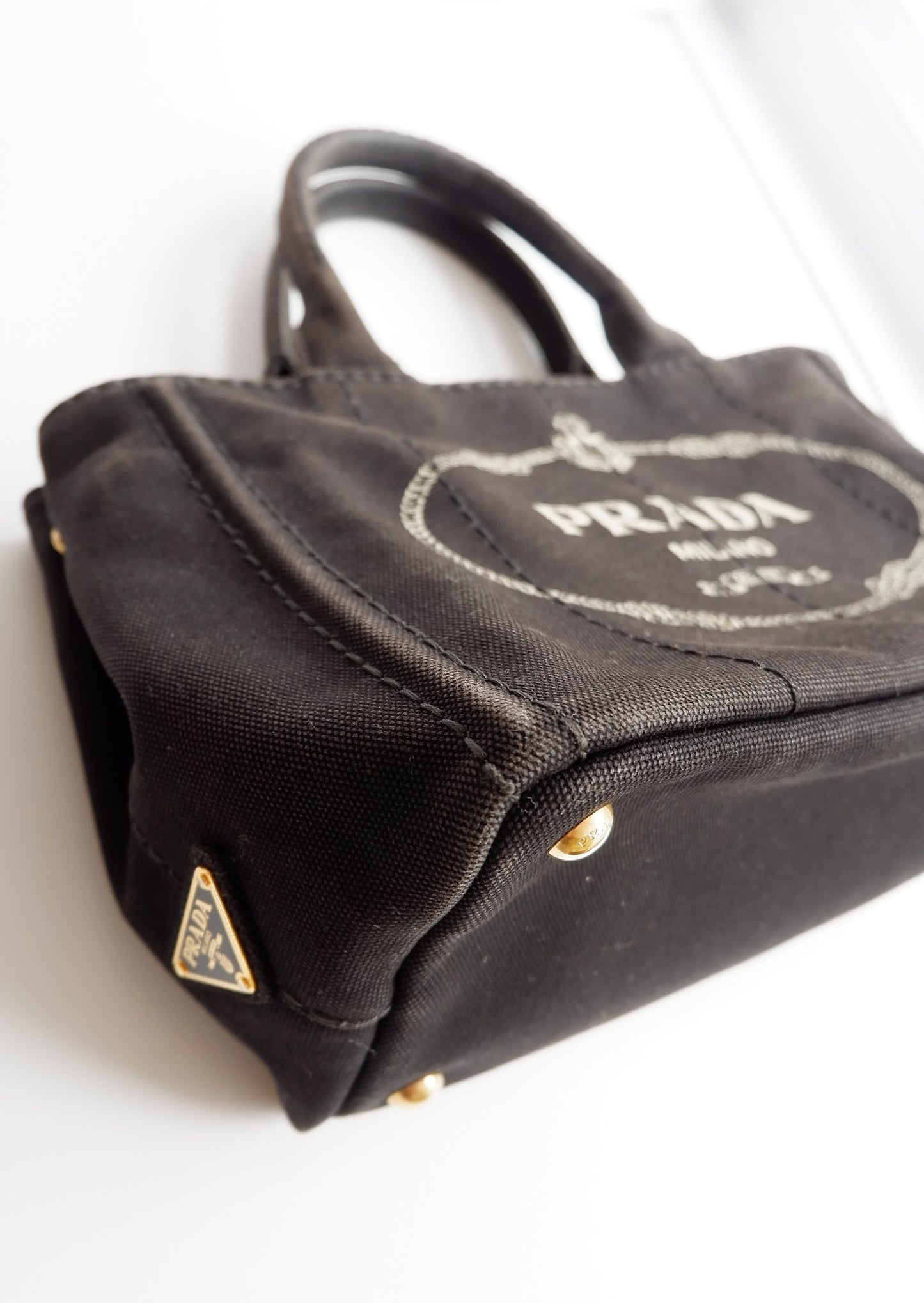 Authentic Preowned Prada Black Canvas Canapa Crossbody / Tote Bag