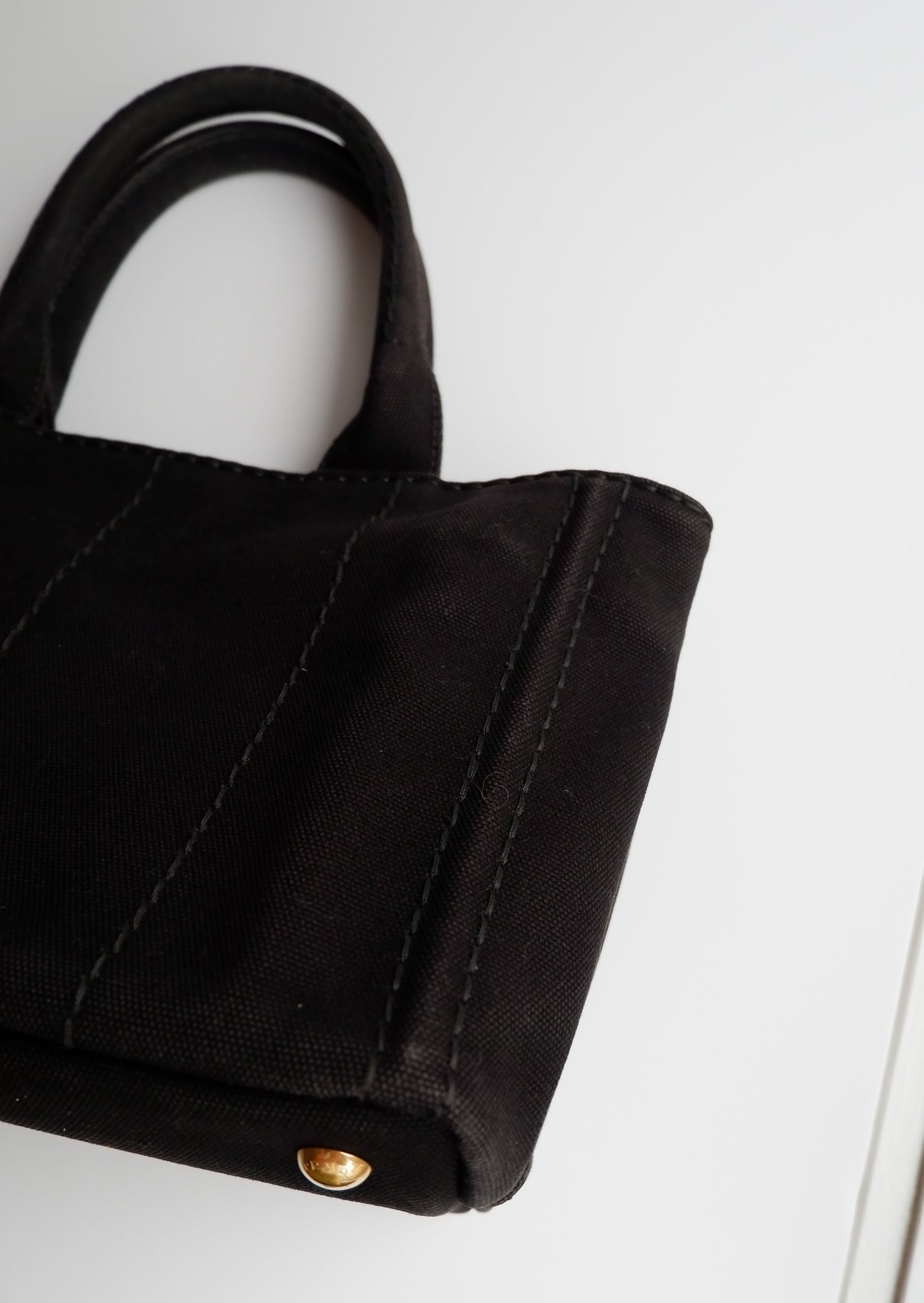 Authentic Preowned Prada Black Canvas Canapa Crossbody / Tote Bag