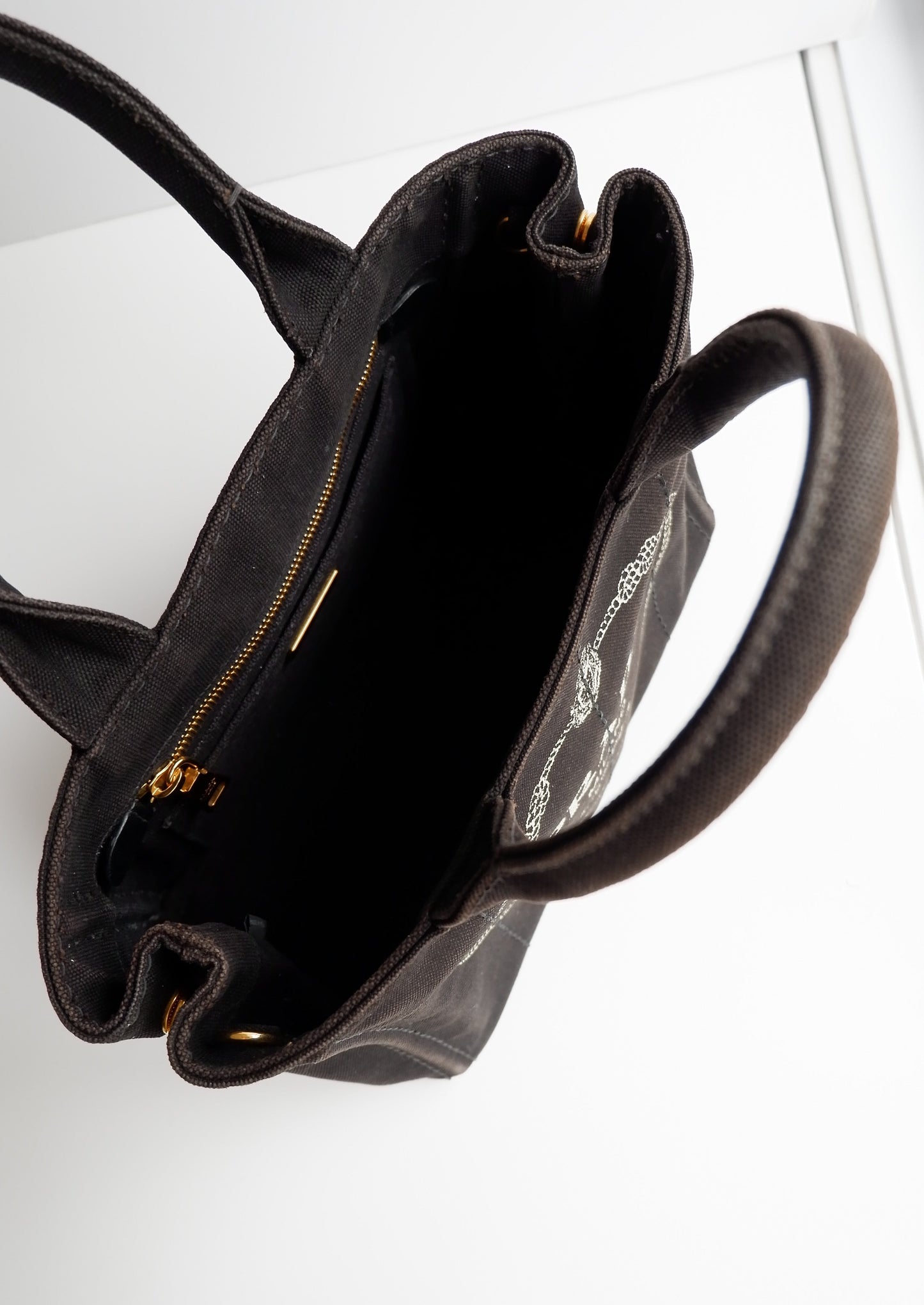 Authentic Preowned Prada Black Canvas Canapa Crossbody / Tote Bag