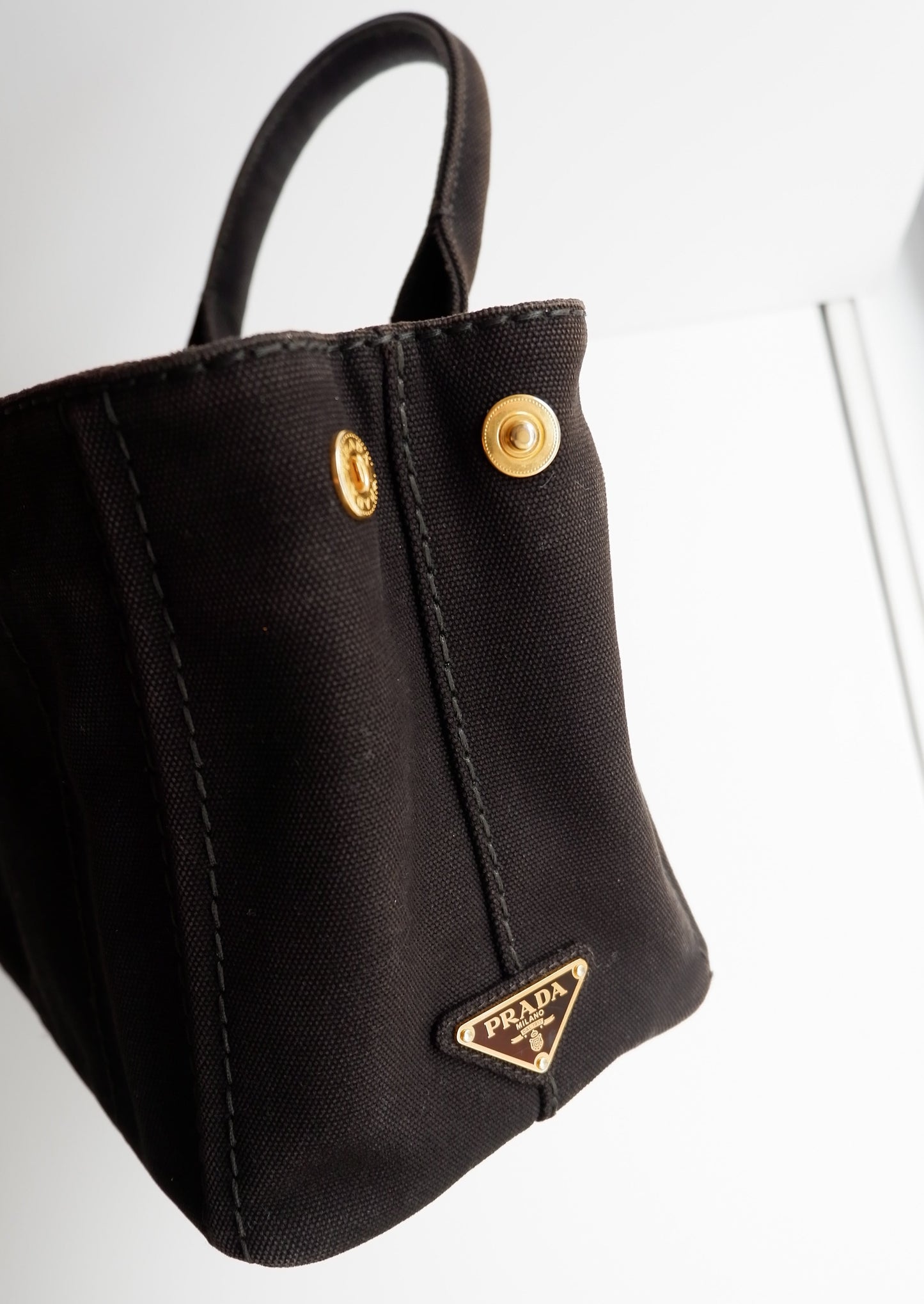 Authentic Preowned Prada Black Canvas Canapa Crossbody / Tote Bag