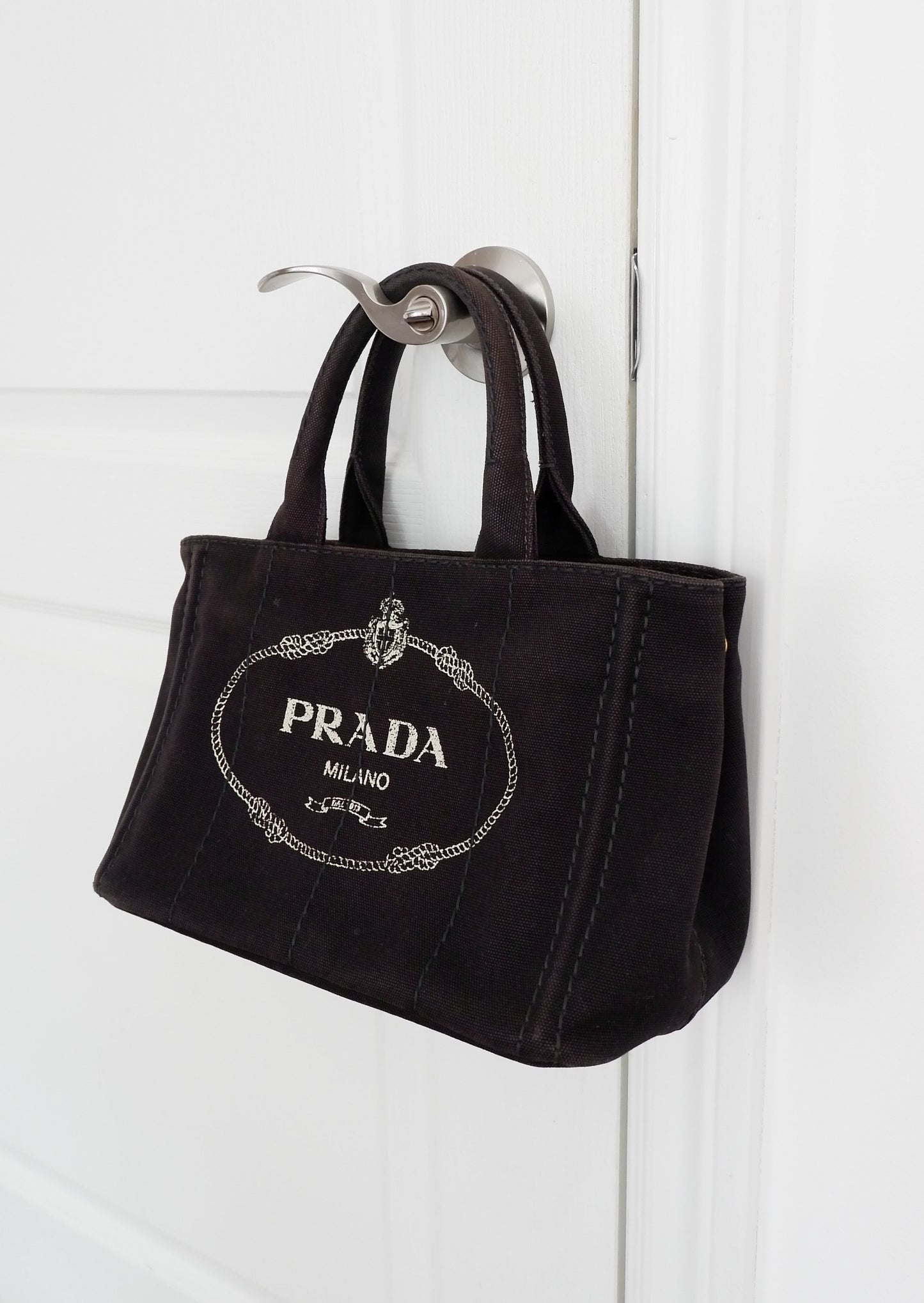 Authentic Preowned Prada Black Canvas Canapa Crossbody / Tote Bag