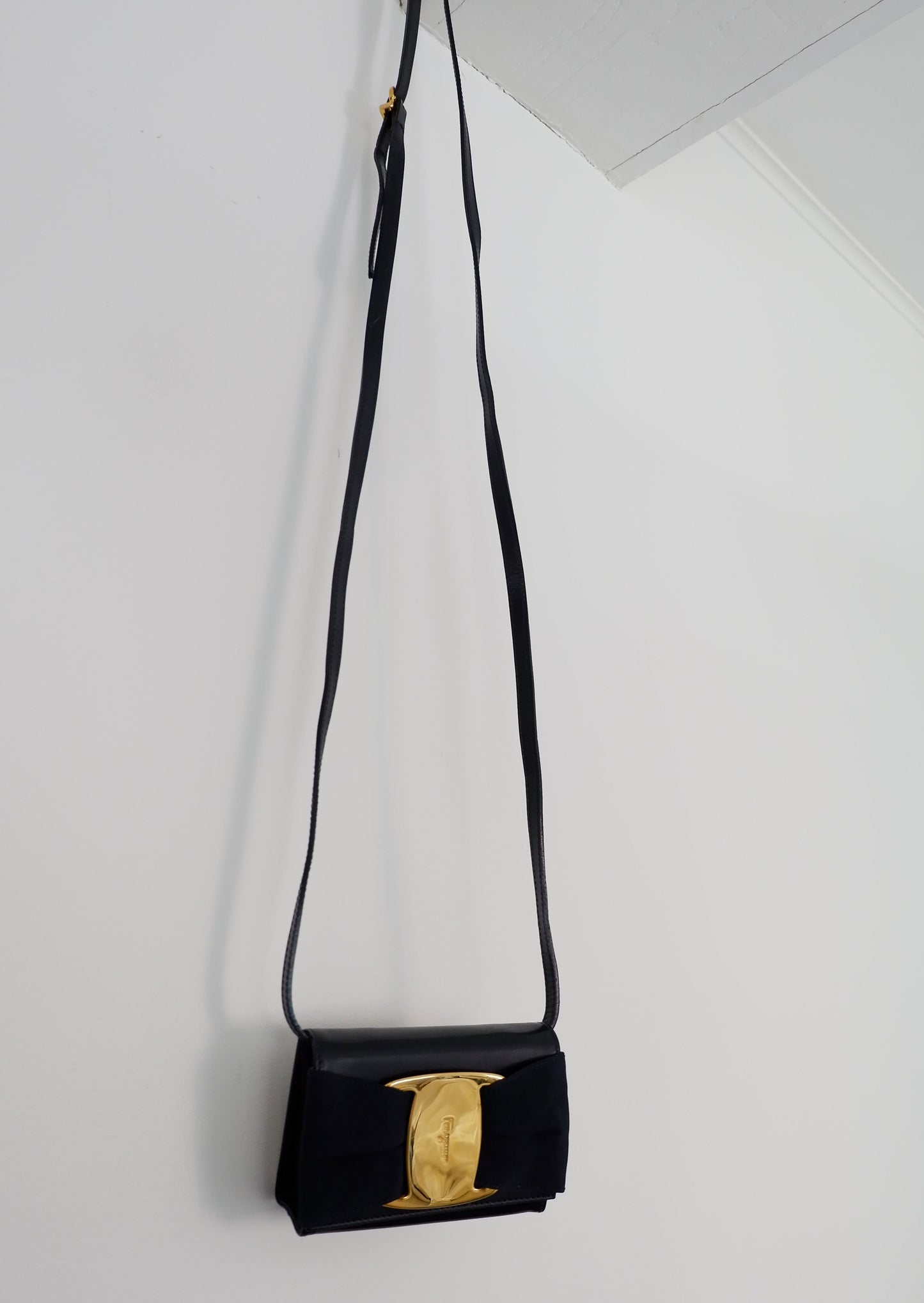 Authentic Preowed Ferragmo Navy Leather Micro Crossbody Bag