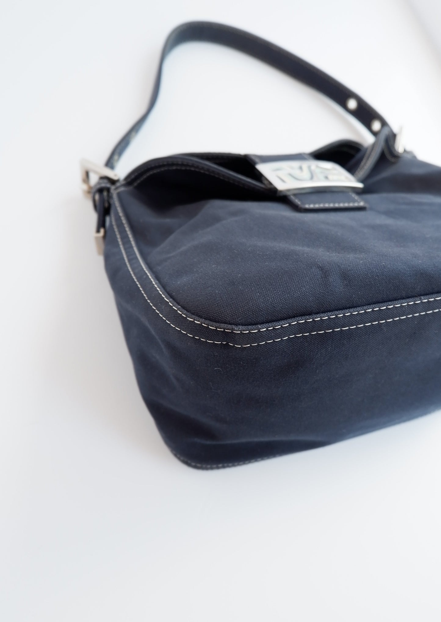 Authentic Preowned Fendi Navy Canvas Baguette Shoulder Bag