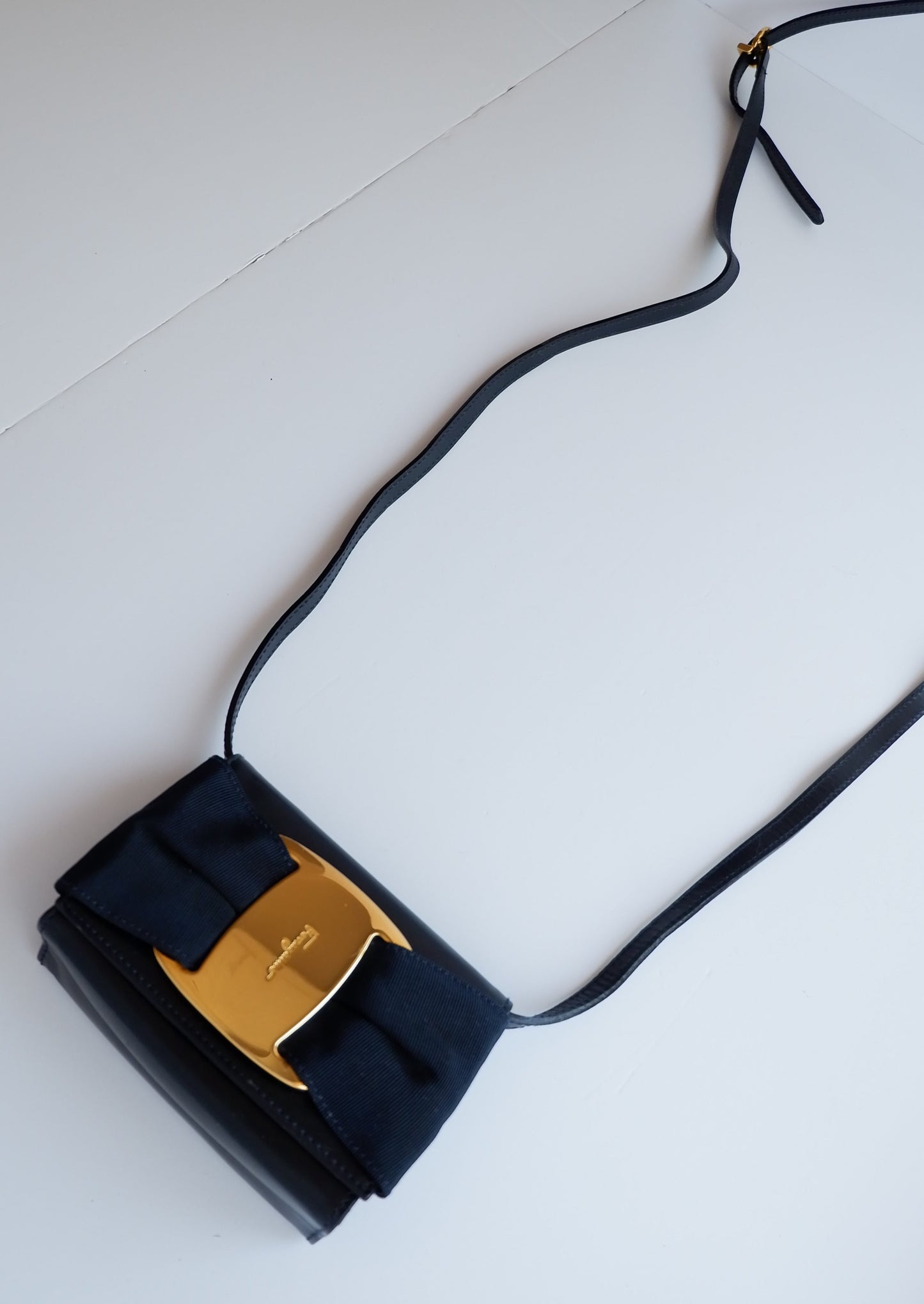 Authentic Preowed Ferragmo Navy Leather Micro Crossbody Bag