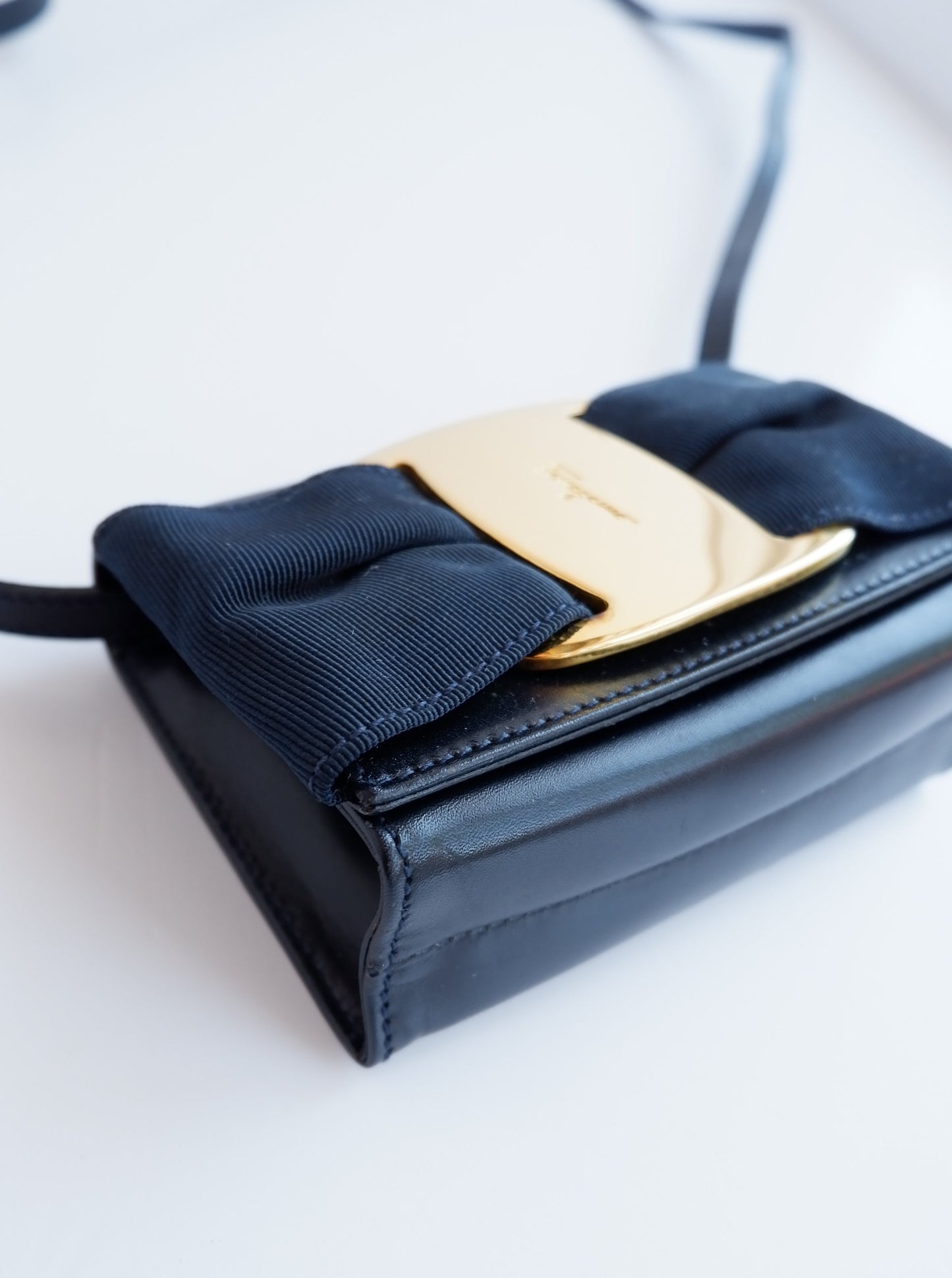 Authentic Preowed Ferragmo Navy Leather Micro Crossbody Bag