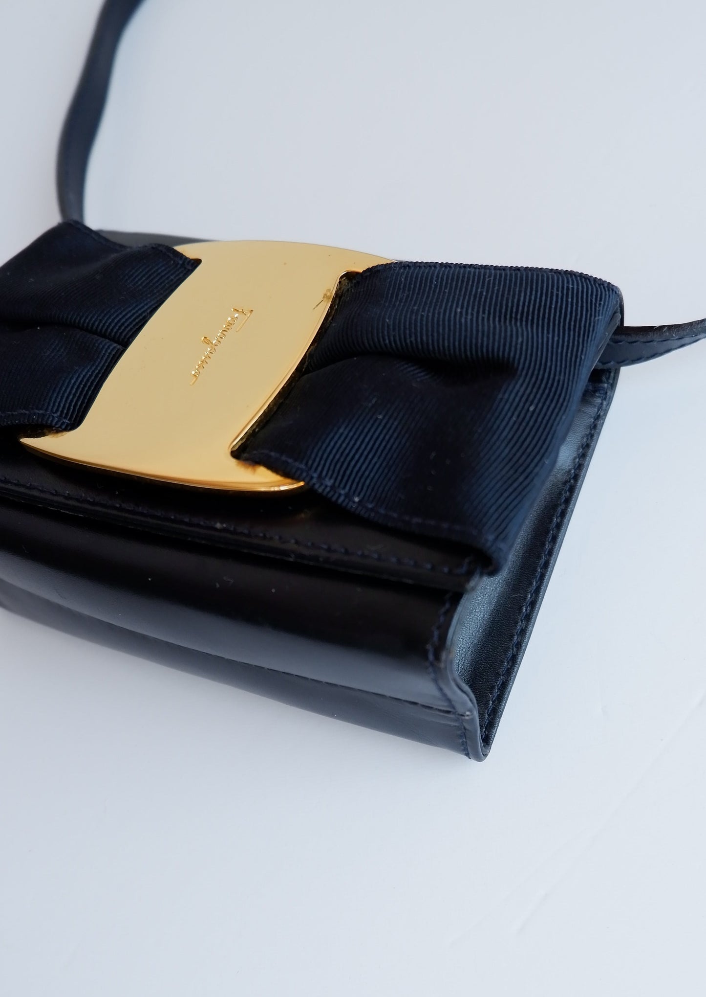 Authentic Preowed Ferragmo Navy Leather Micro Crossbody Bag