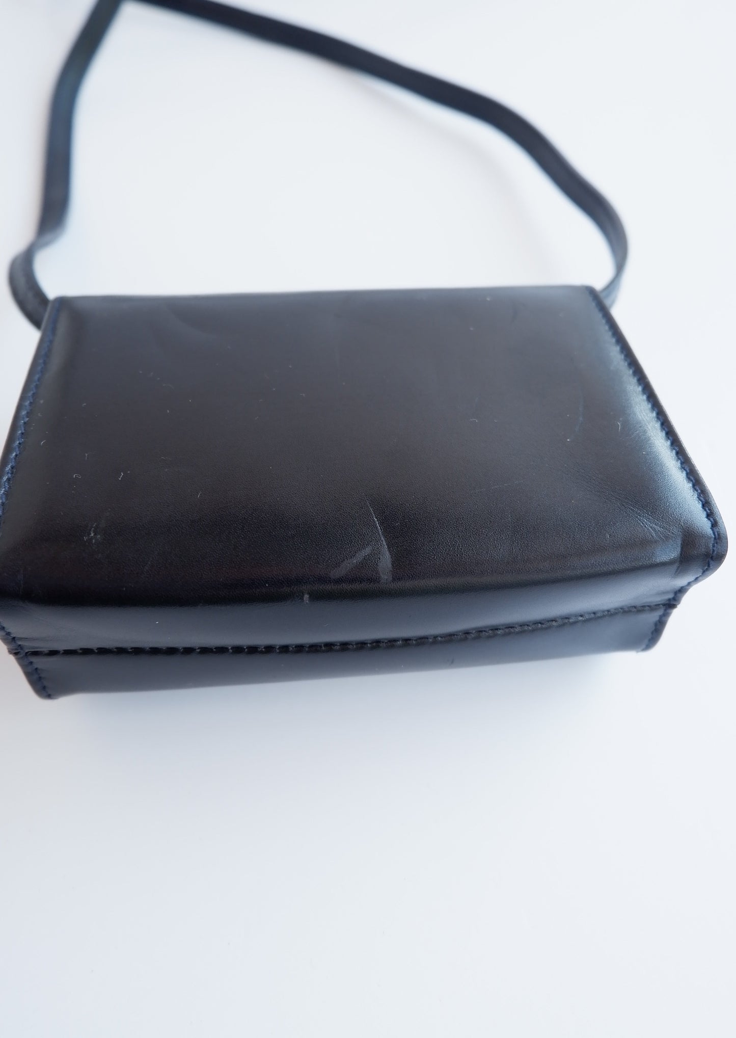 Authentic Preowed Ferragmo Navy Leather Micro Crossbody Bag