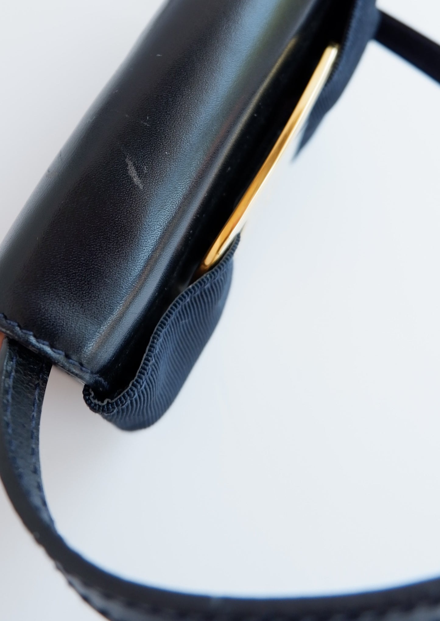 Authentic Preowed Ferragmo Navy Leather Micro Crossbody Bag