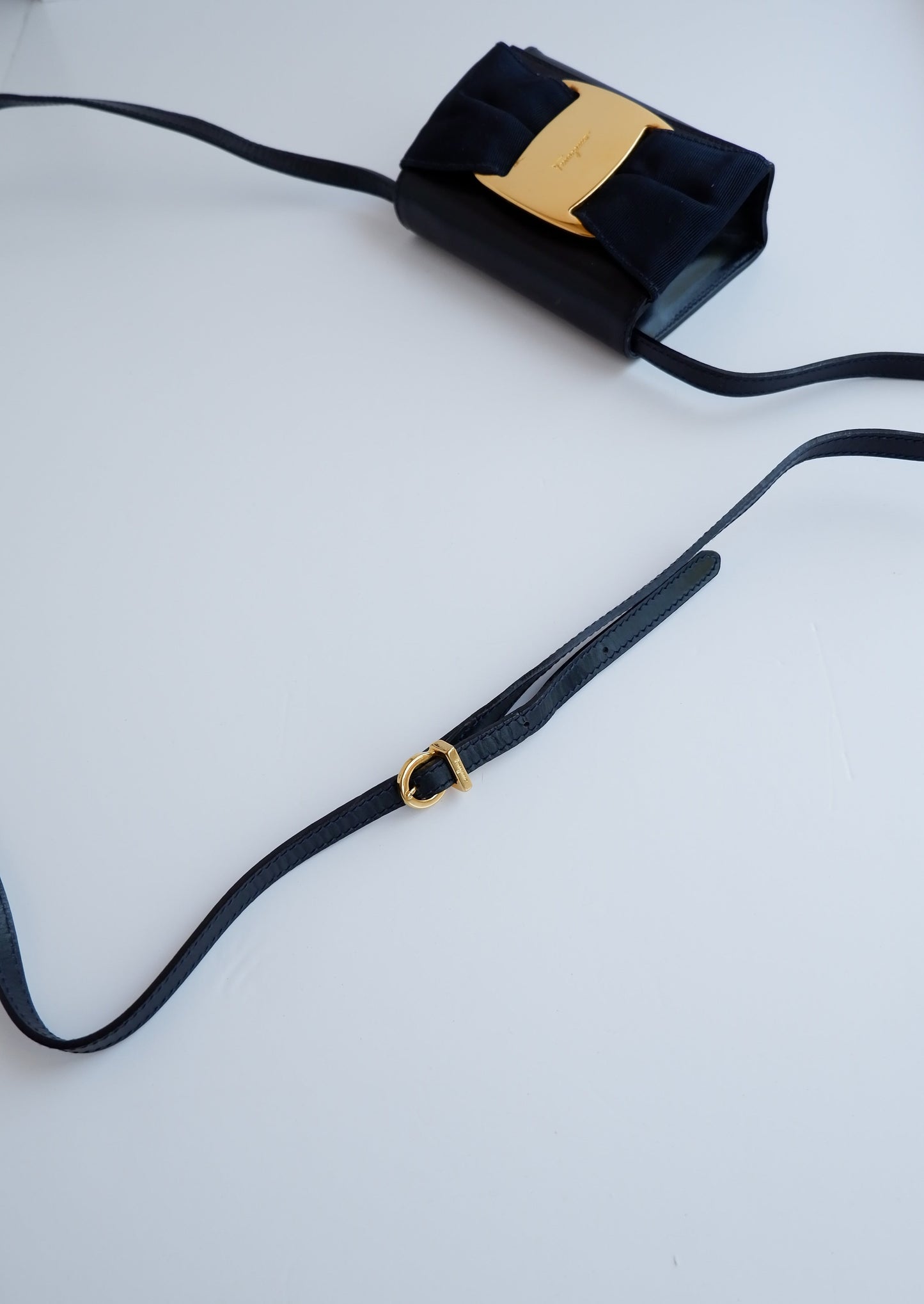 Authentic Preowed Ferragmo Navy Leather Micro Crossbody Bag