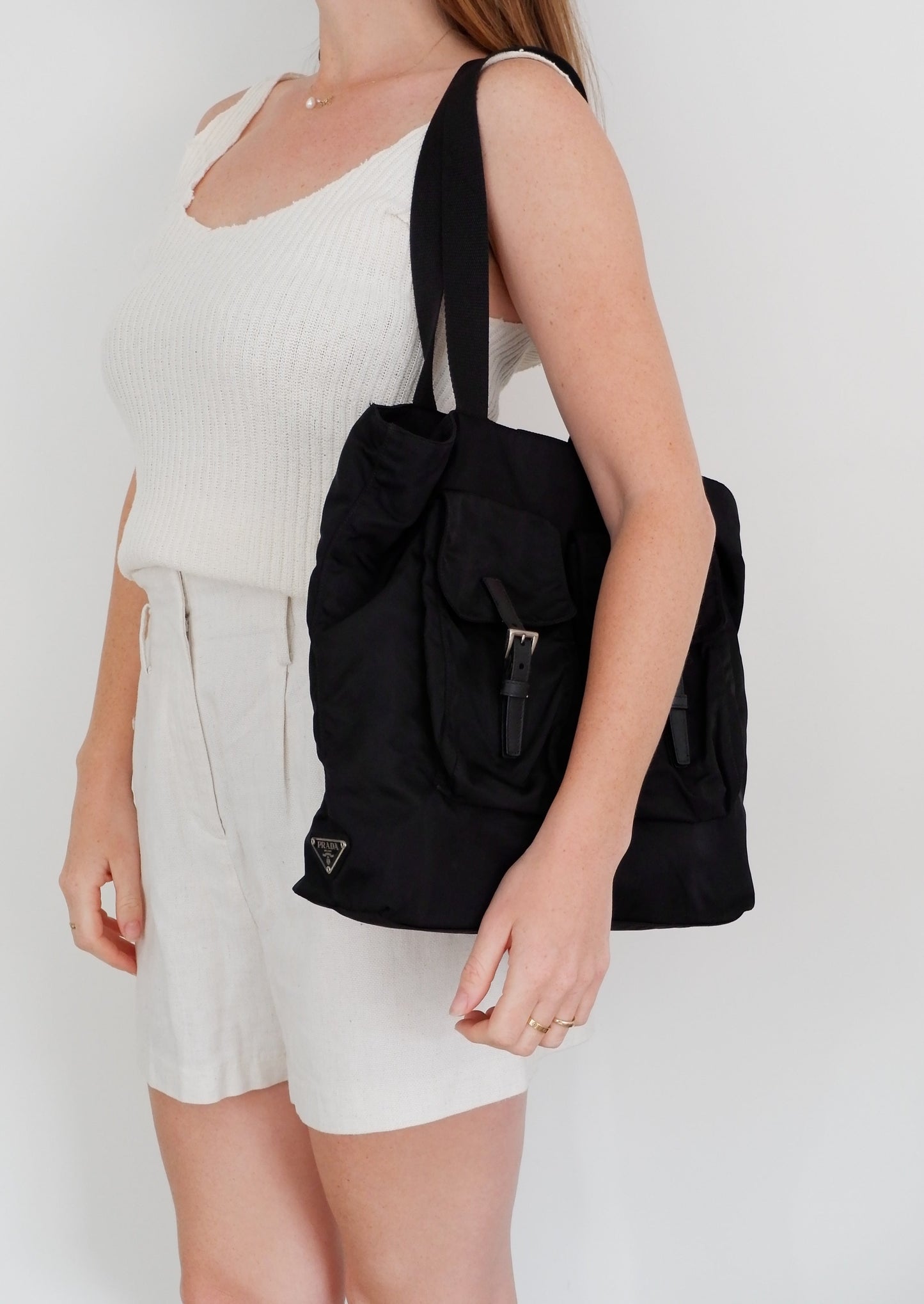 Authentic Preowned Prada Black Nylon Pocket Detail Tote Bag