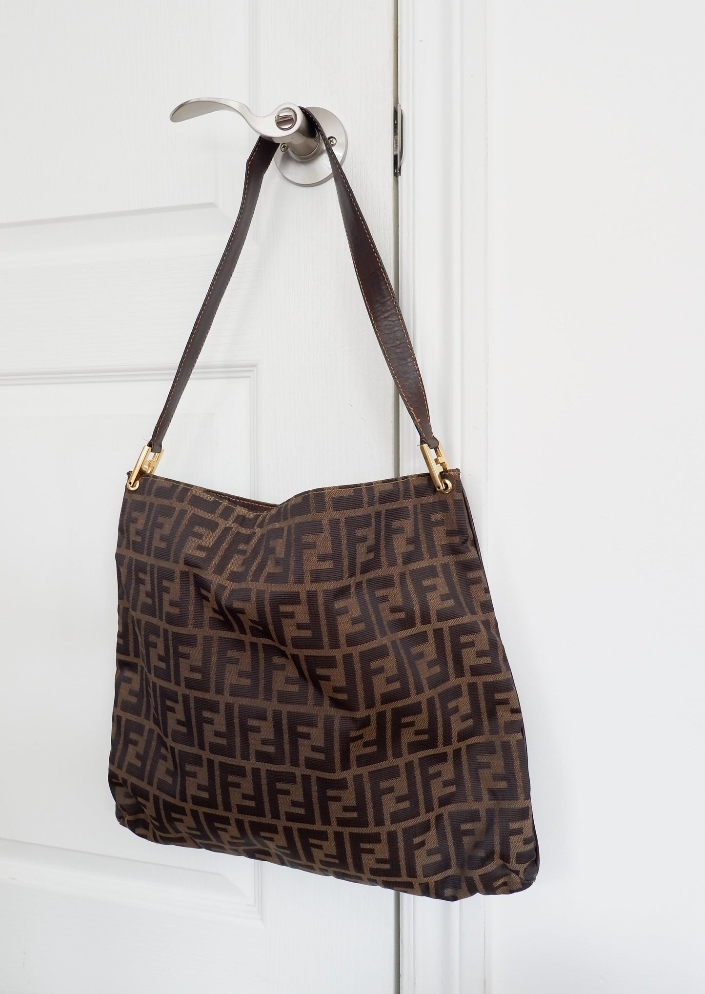 Authentic Preowned Vintage Fendi Zucca Print Large Shoulder Bag