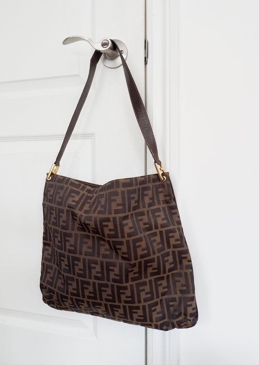 Authentic Preowned Vintage Fendi Zucca Print Large Shoulder Bag