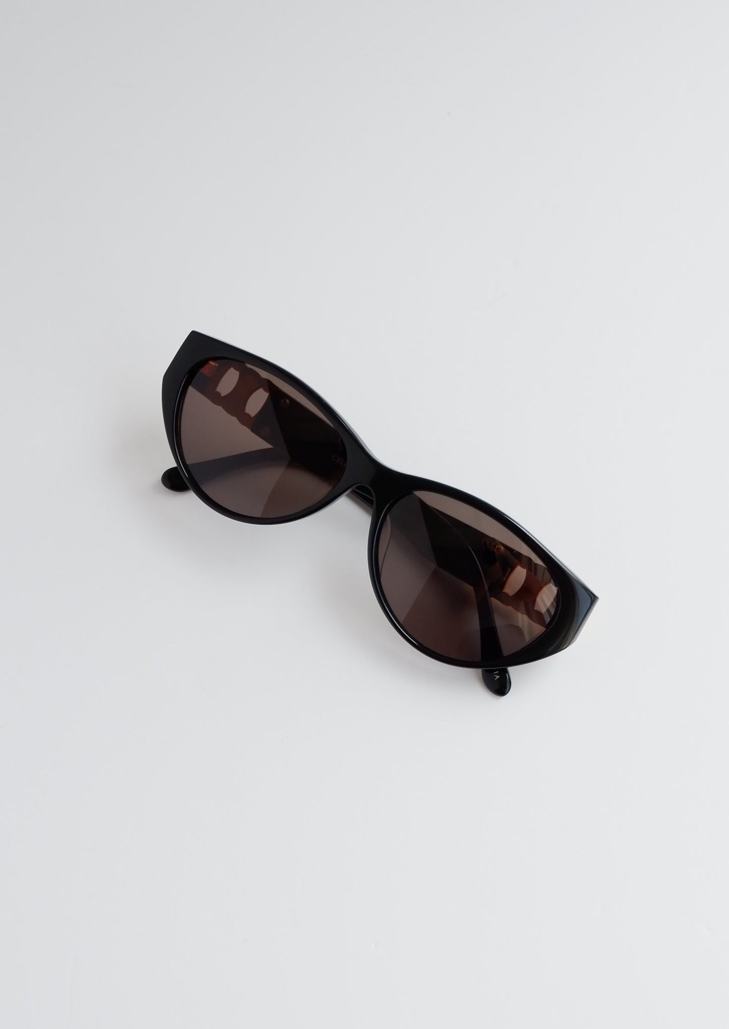 Authentic Preowned Vintage Celine Black Gold/ Embellished Logo Cat Eye Sunglasses