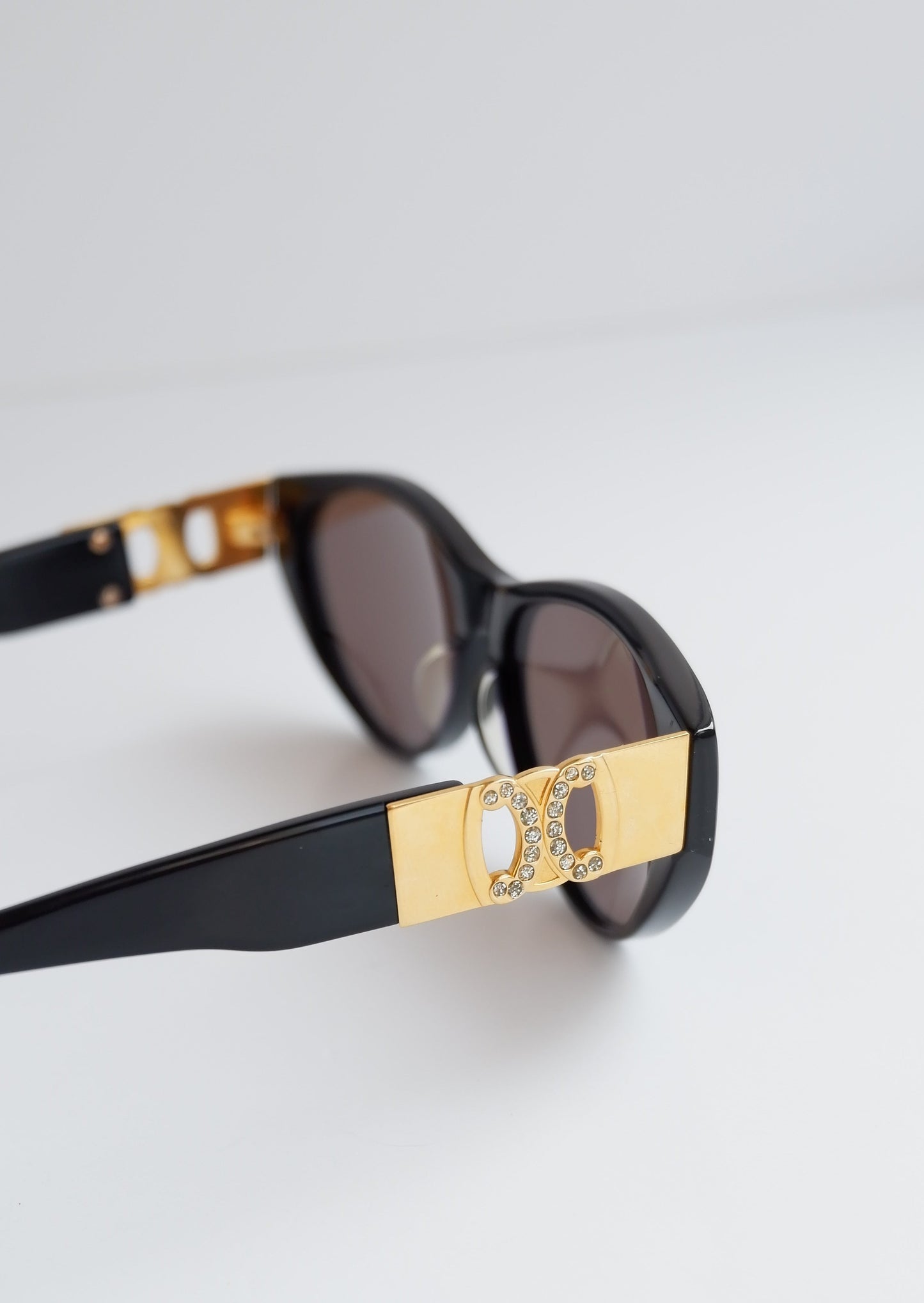 Authentic Preowned Vintage Celine Black Gold/ Embellished Logo Cat Eye Sunglasses