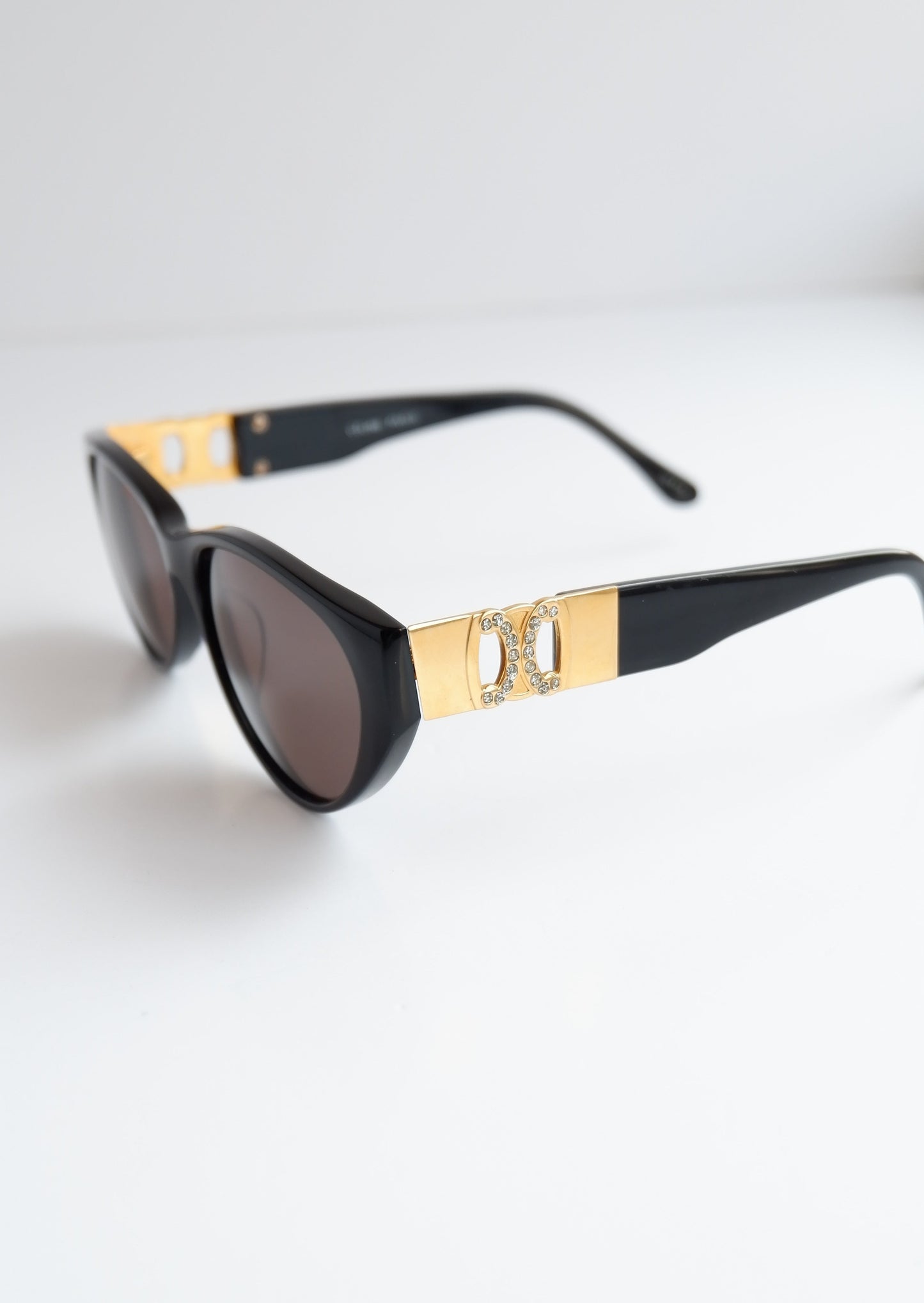 Authentic Preowned Vintage Celine Black Gold/ Embellished Logo Cat Eye Sunglasses