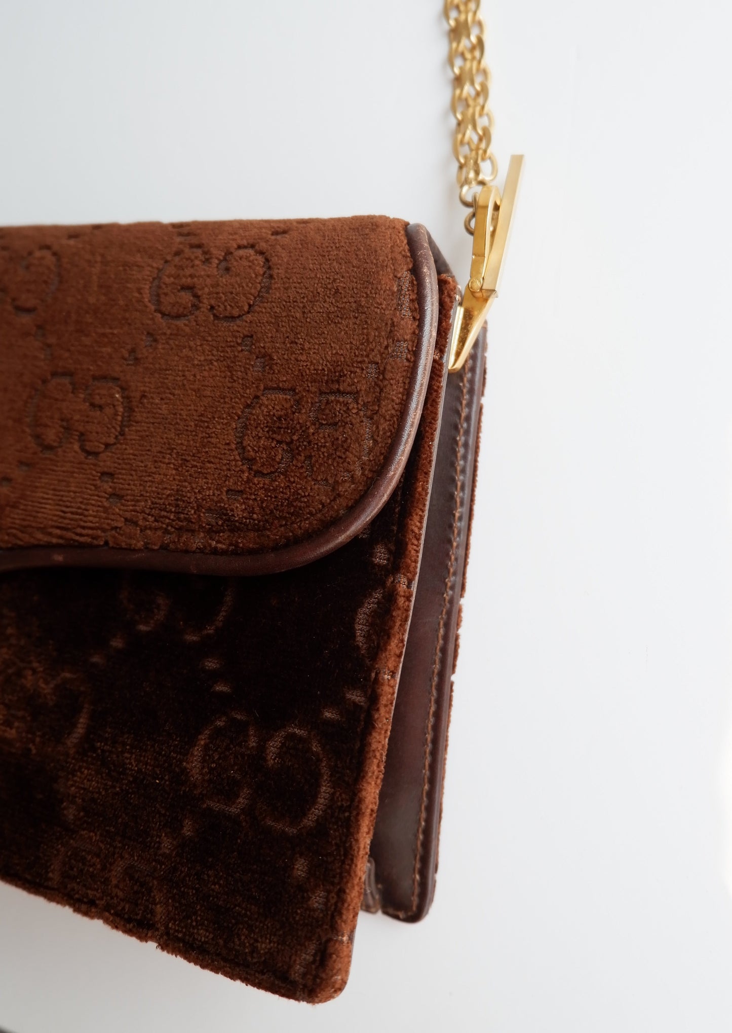 Authentic Preowned Vintage Gucci Brown Velvet GG Print Shoulder Bag