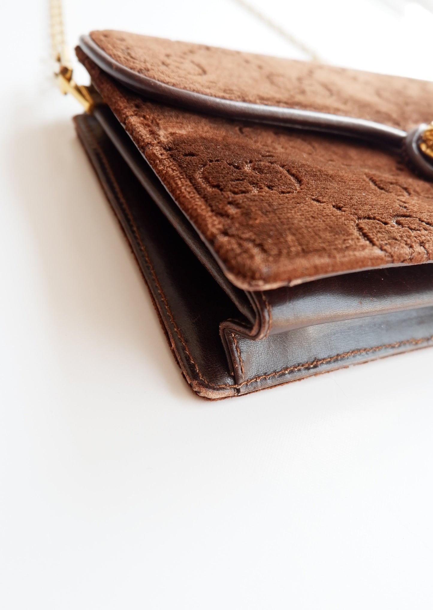 Authentic Preowned Vintage Gucci Brown Velvet GG Print Shoulder Bag