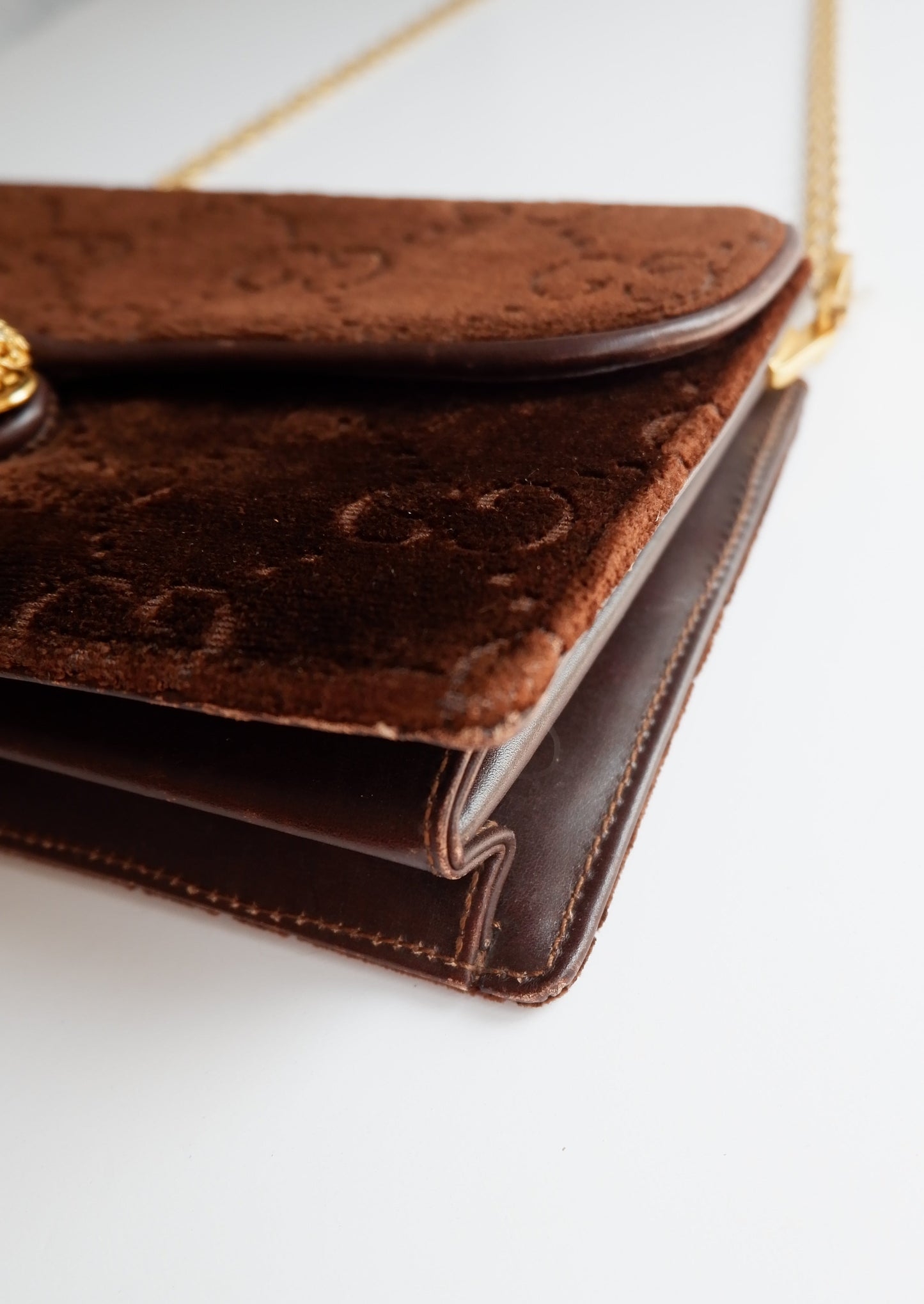 Authentic Preowned Vintage Gucci Brown Velvet GG Print Shoulder Bag