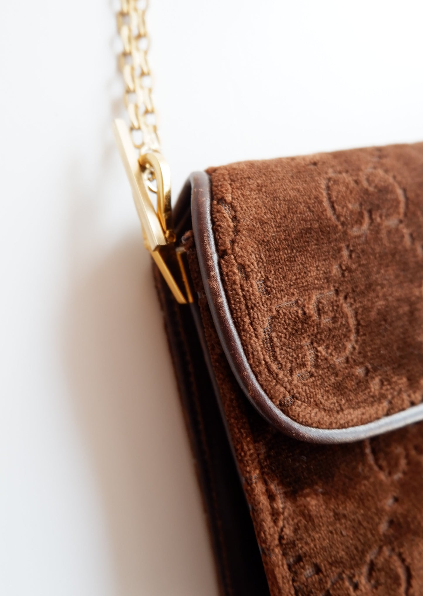 Authentic Preowned Vintage Gucci Brown Velvet GG Print Shoulder Bag