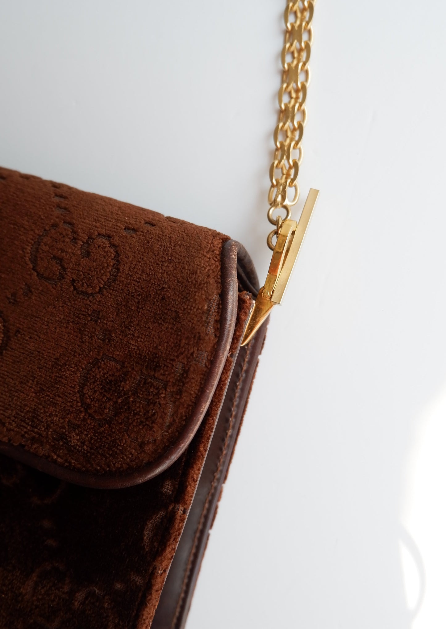 Authentic Preowned Vintage Gucci Brown Velvet GG Print Shoulder Bag
