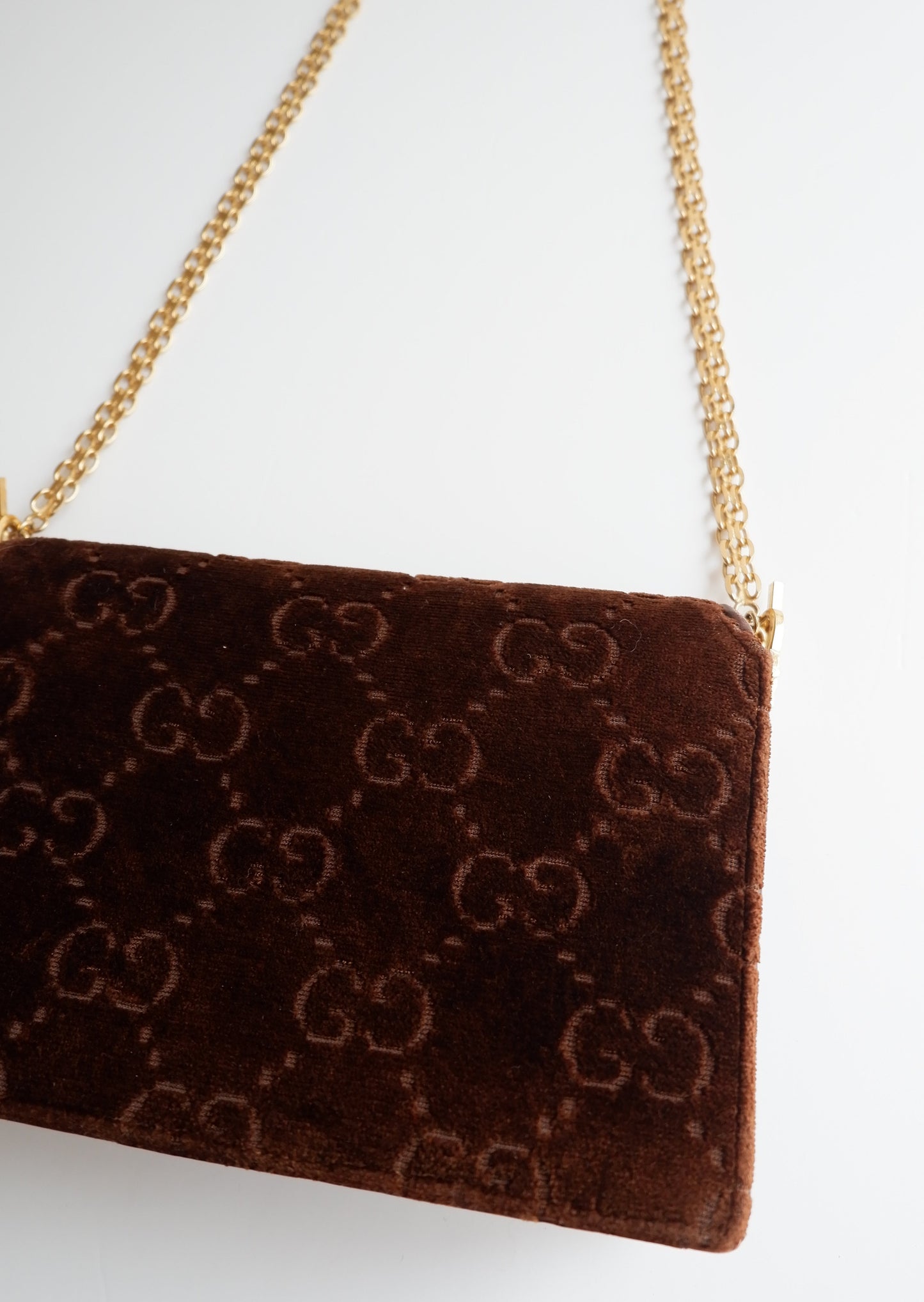 Authentic Preowned Vintage Gucci Brown Velvet GG Print Shoulder Bag