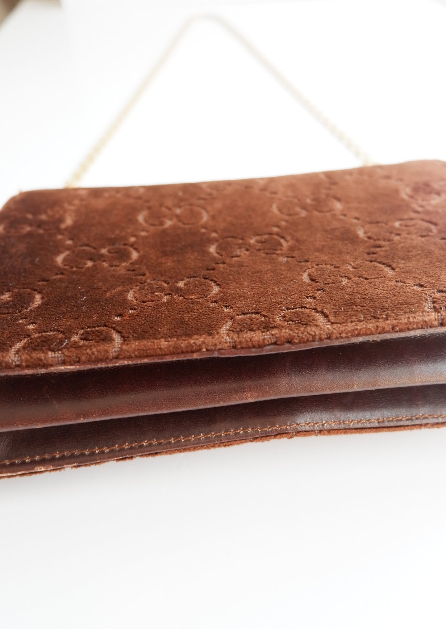 Authentic Preowned Vintage Gucci Brown Velvet GG Print Shoulder Bag