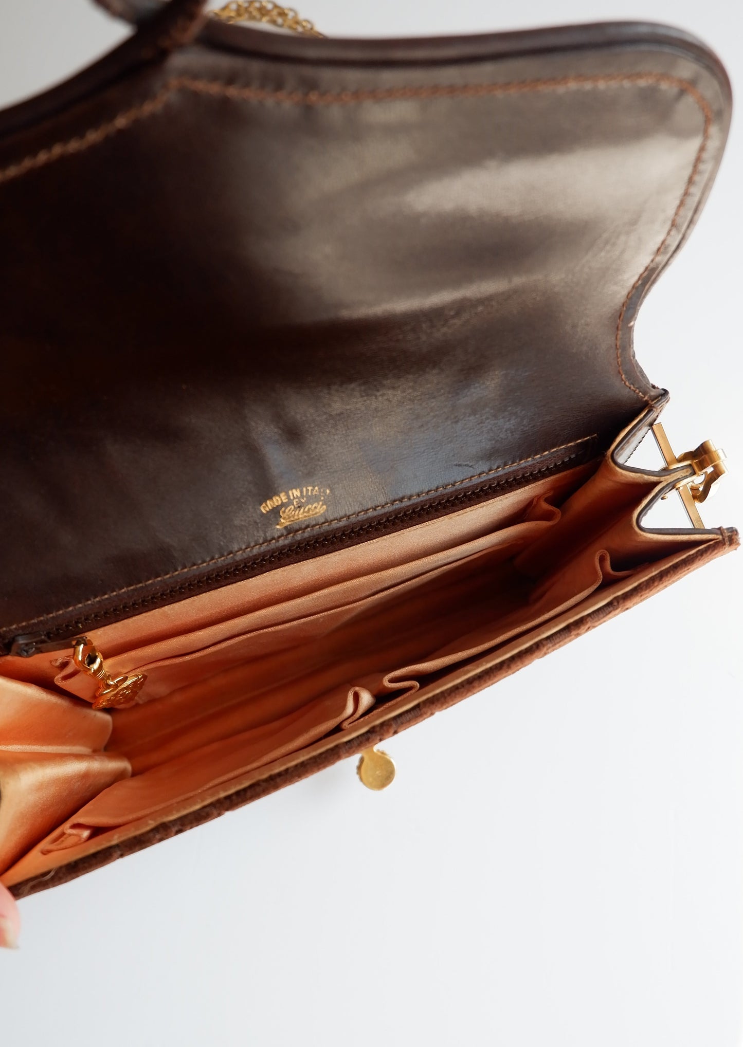 Authentic Preowned Vintage Gucci Brown Velvet GG Print Shoulder Bag