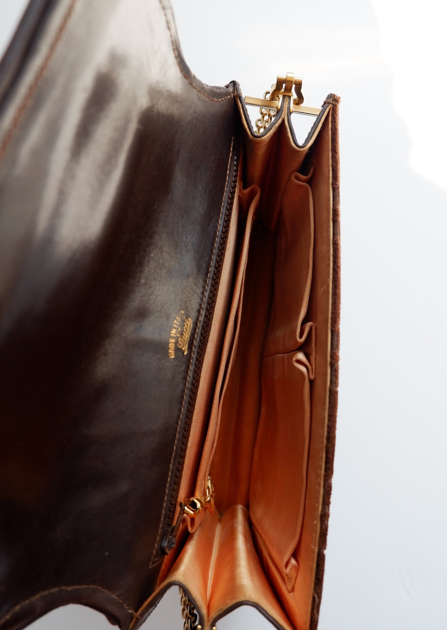 Authentic Preowned Vintage Gucci Brown Velvet GG Print Shoulder Bag