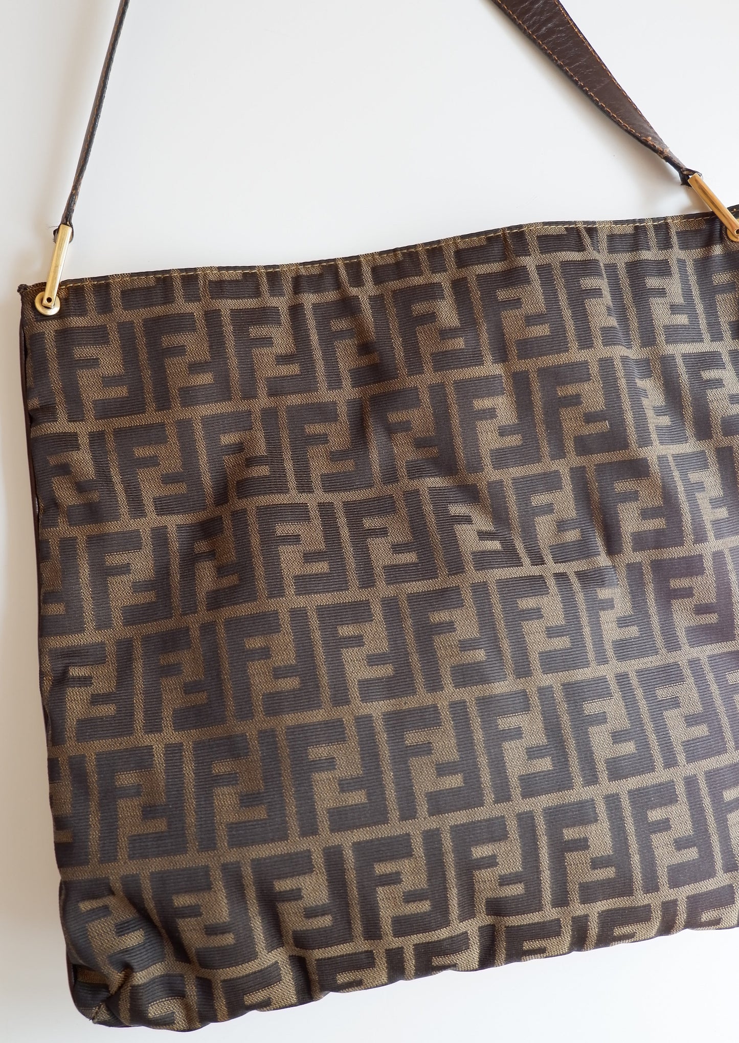 Authentic Preowned Vintage Fendi Zucca Print Large Shoulder Bag