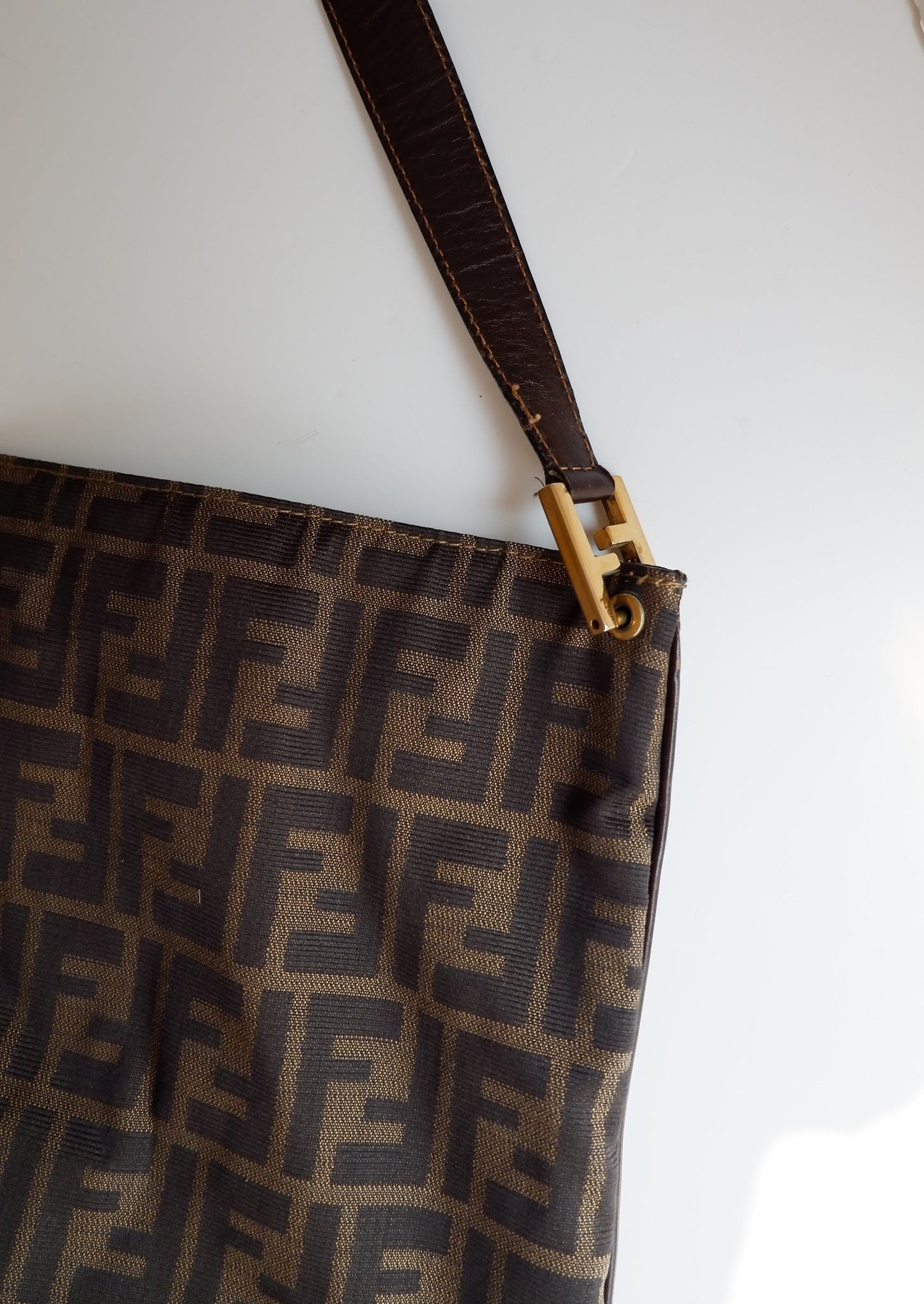 Authentic Preowned Vintage Fendi Zucca Print Large Shoulder Bag