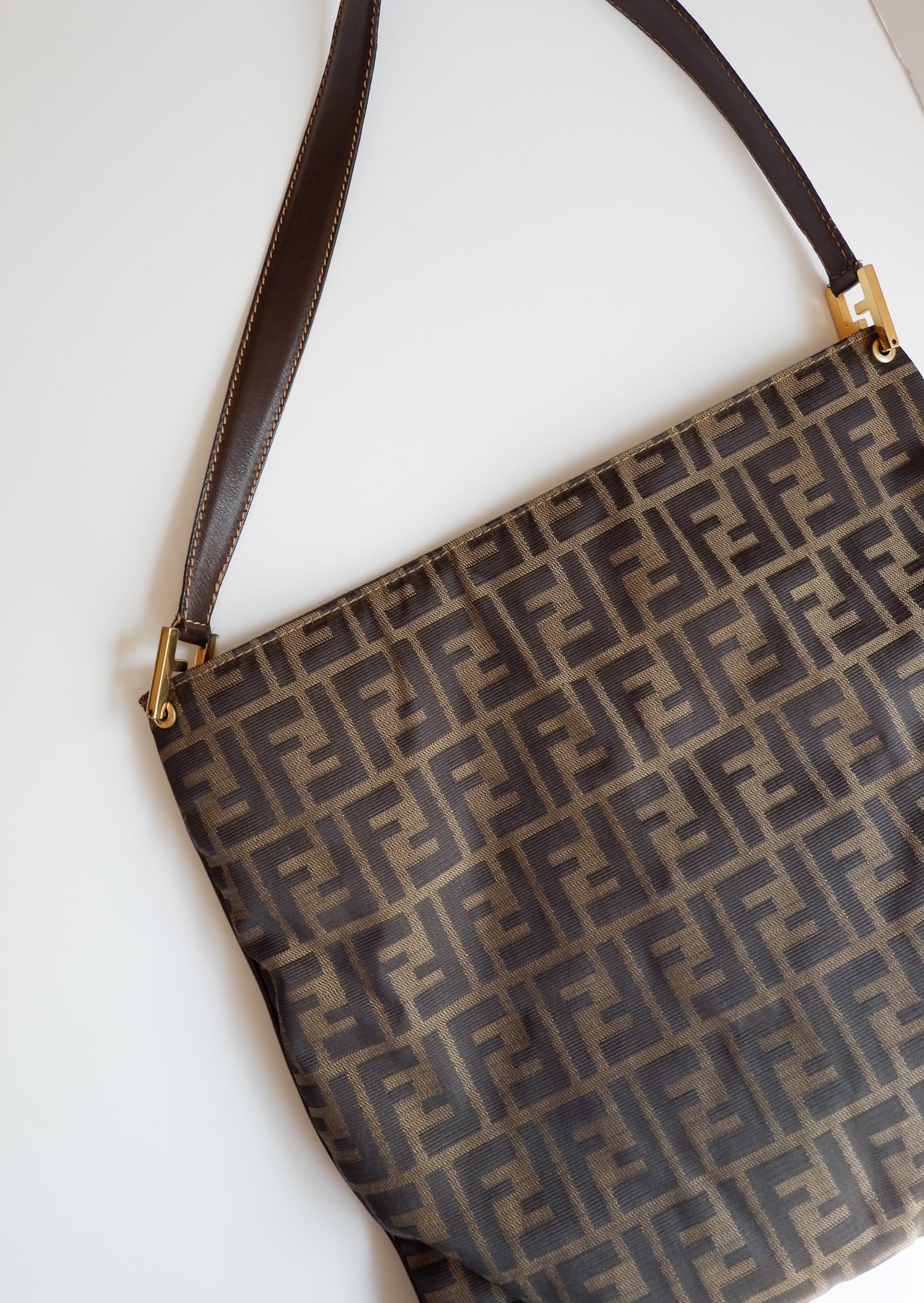 Authentic Preowned Vintage Fendi Zucca Print Large Shoulder Bag