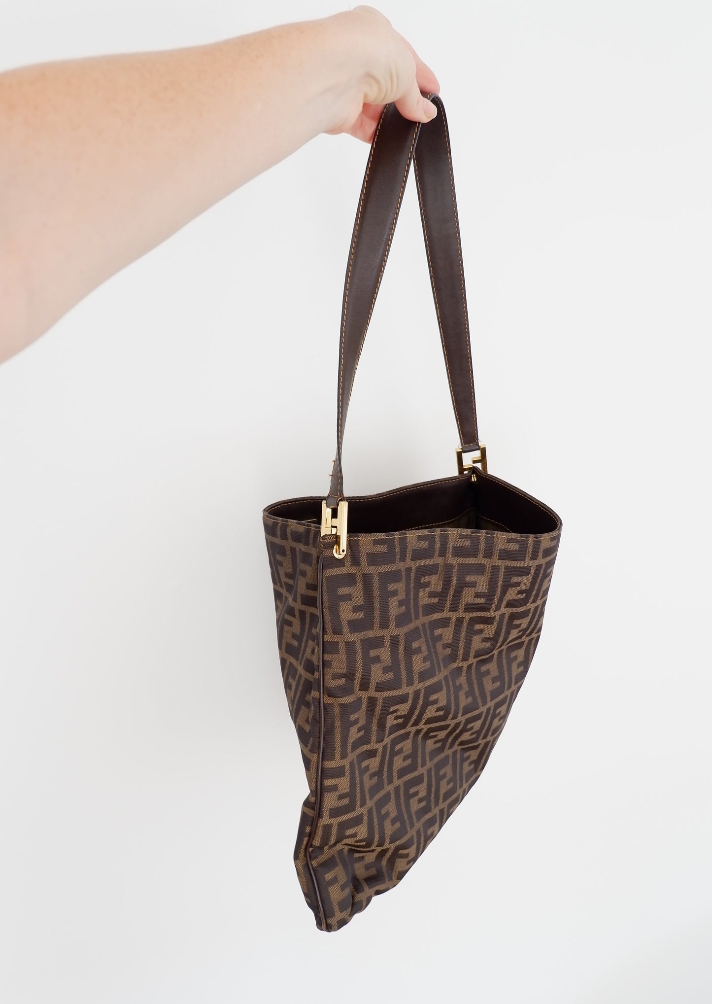 Authentic Preowned Vintage Fendi Zucca Print Large Shoulder Bag