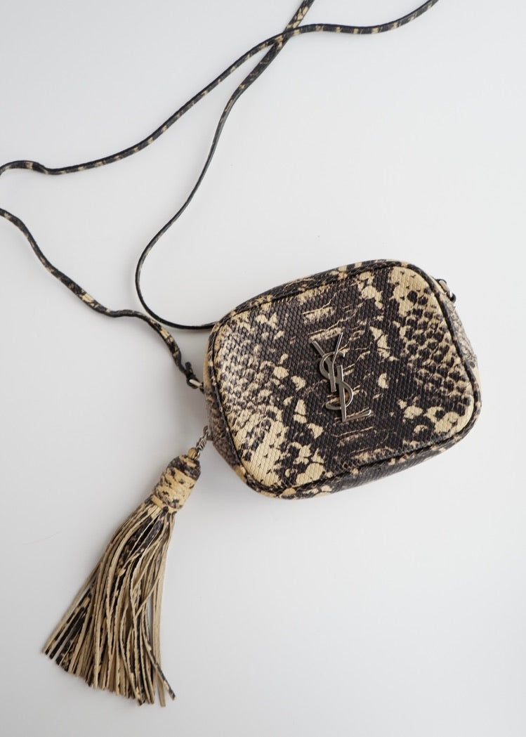 Authentic Preowned Saint Laurent YSL Python Print Small Tassel Crossbody Bag