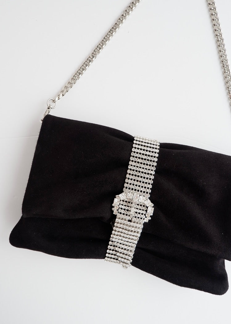 Authentic Preowned Jimmy Choo Black Suede/Crystal Embellished Evening Bag