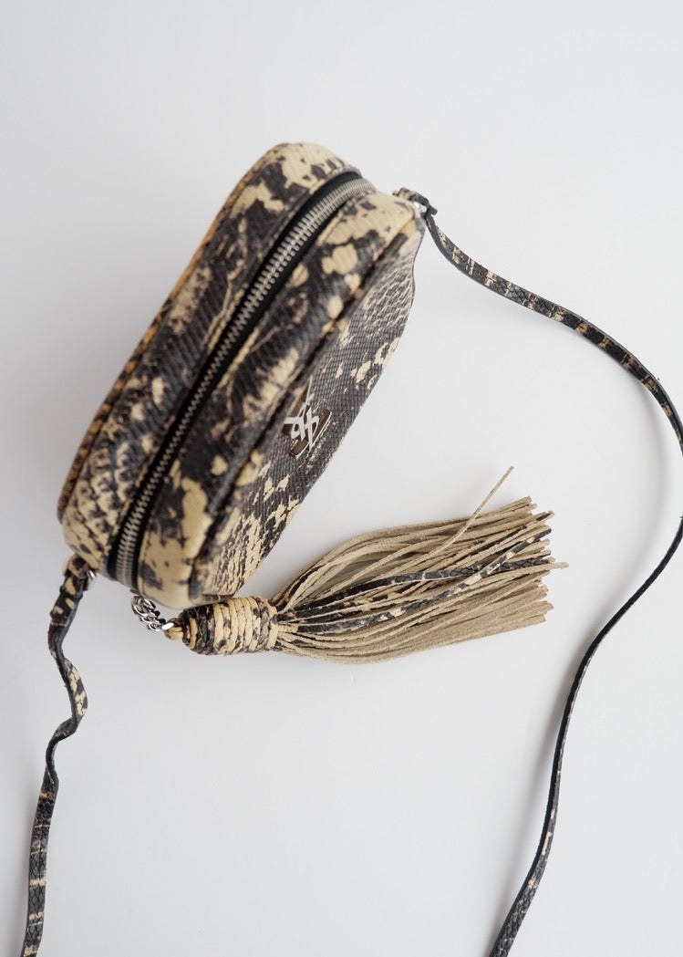 Authentic Preowned Saint Laurent YSL Python Print Small Tassel Crossbody Bag