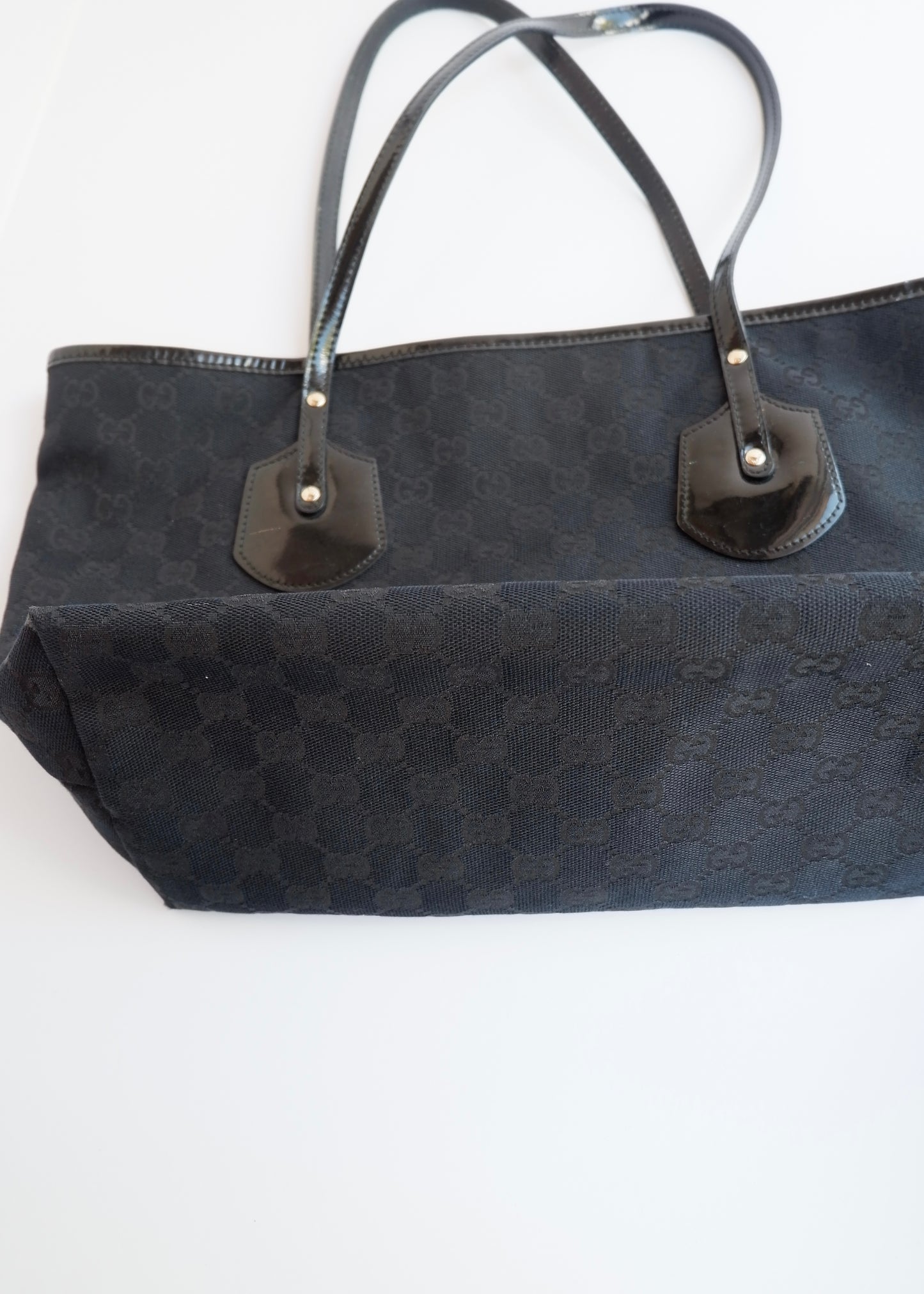 Authentic Preowned Gucci Black GG Canvas/Patent Leather Tote Bag