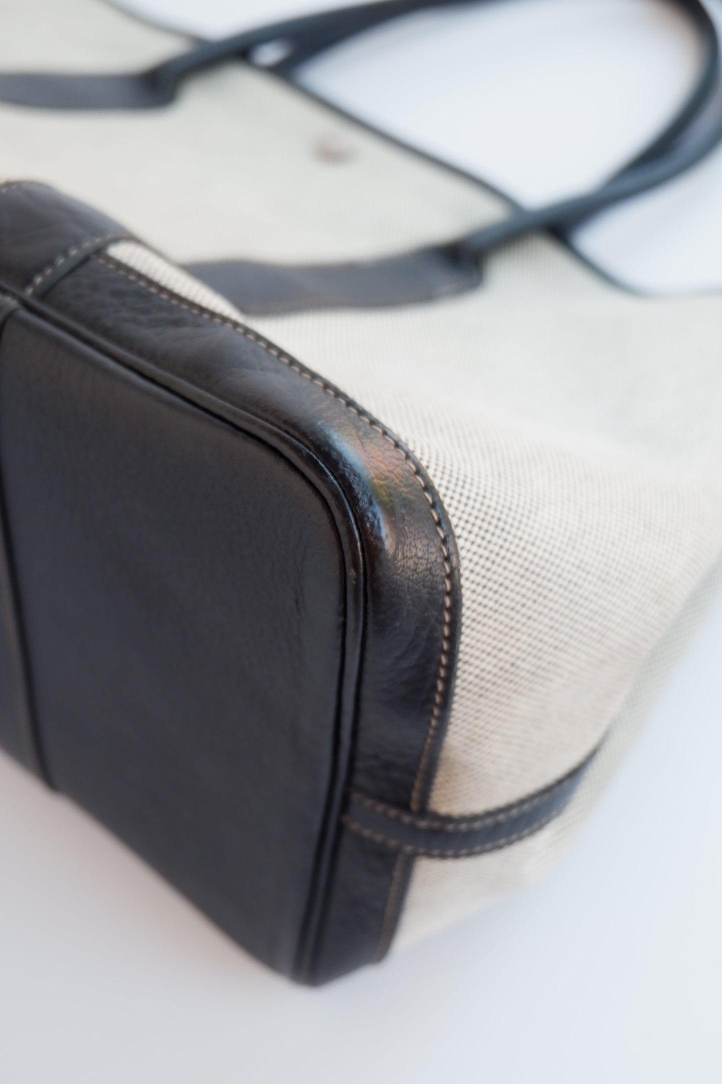 Authentic Preowned Hermes Black/Gray Leather/Canvas Garden Party Tote