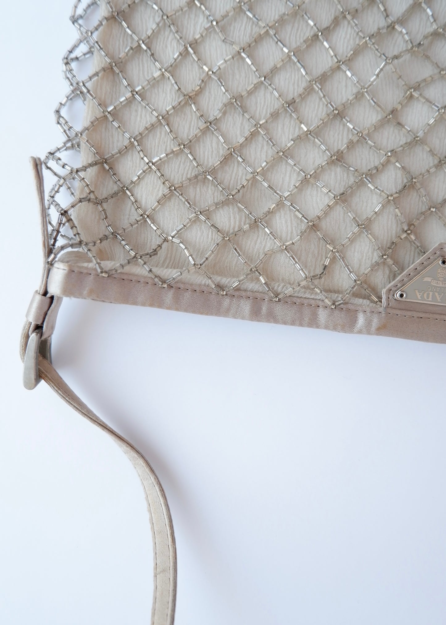 Authentic Preowned Prada Champagne Satin Beaded Shoulder Bag