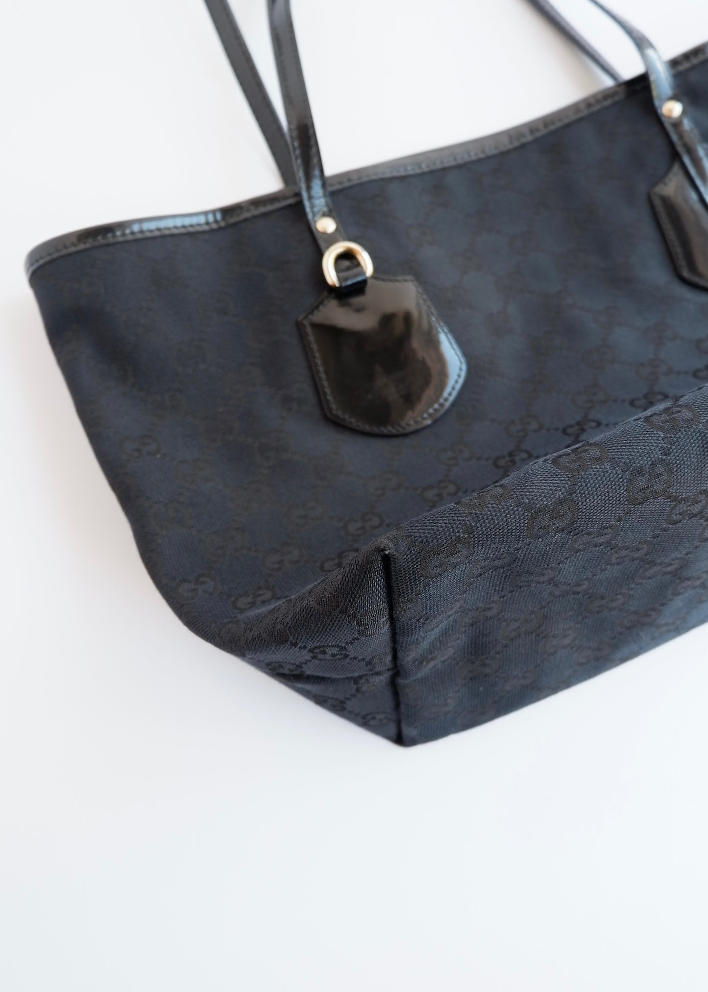 Authentic Preowned Gucci Black GG Canvas/Patent Leather Tote Bag
