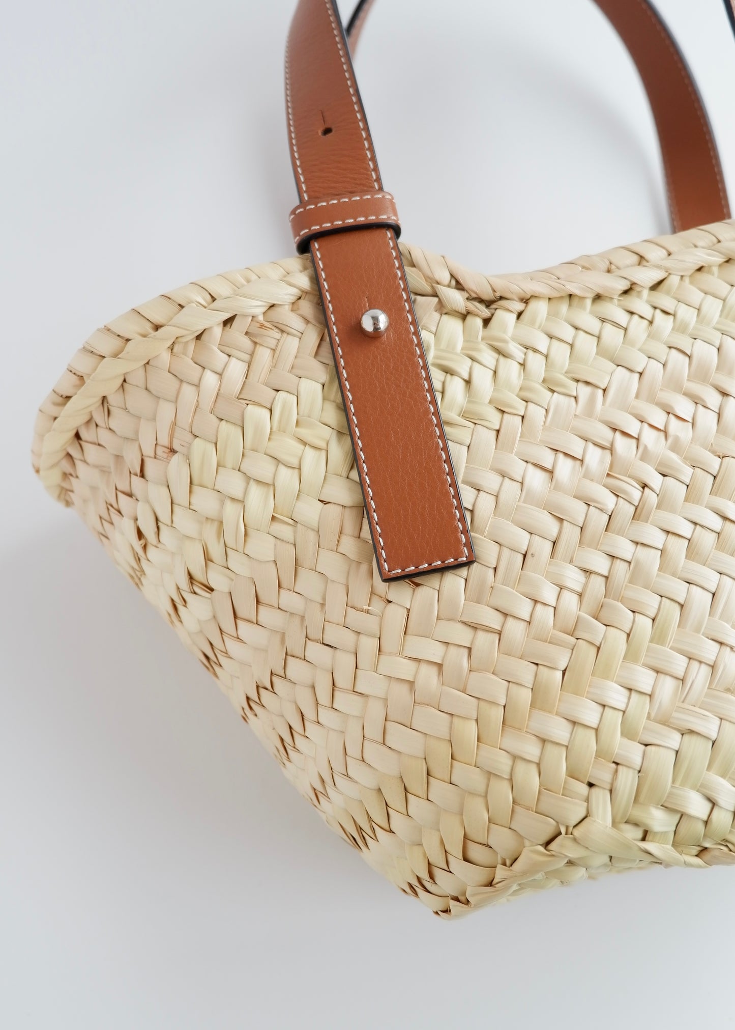 Authentic Preowned Loewe Brown Small Basket Bag In Palm Leaf and Calfskin