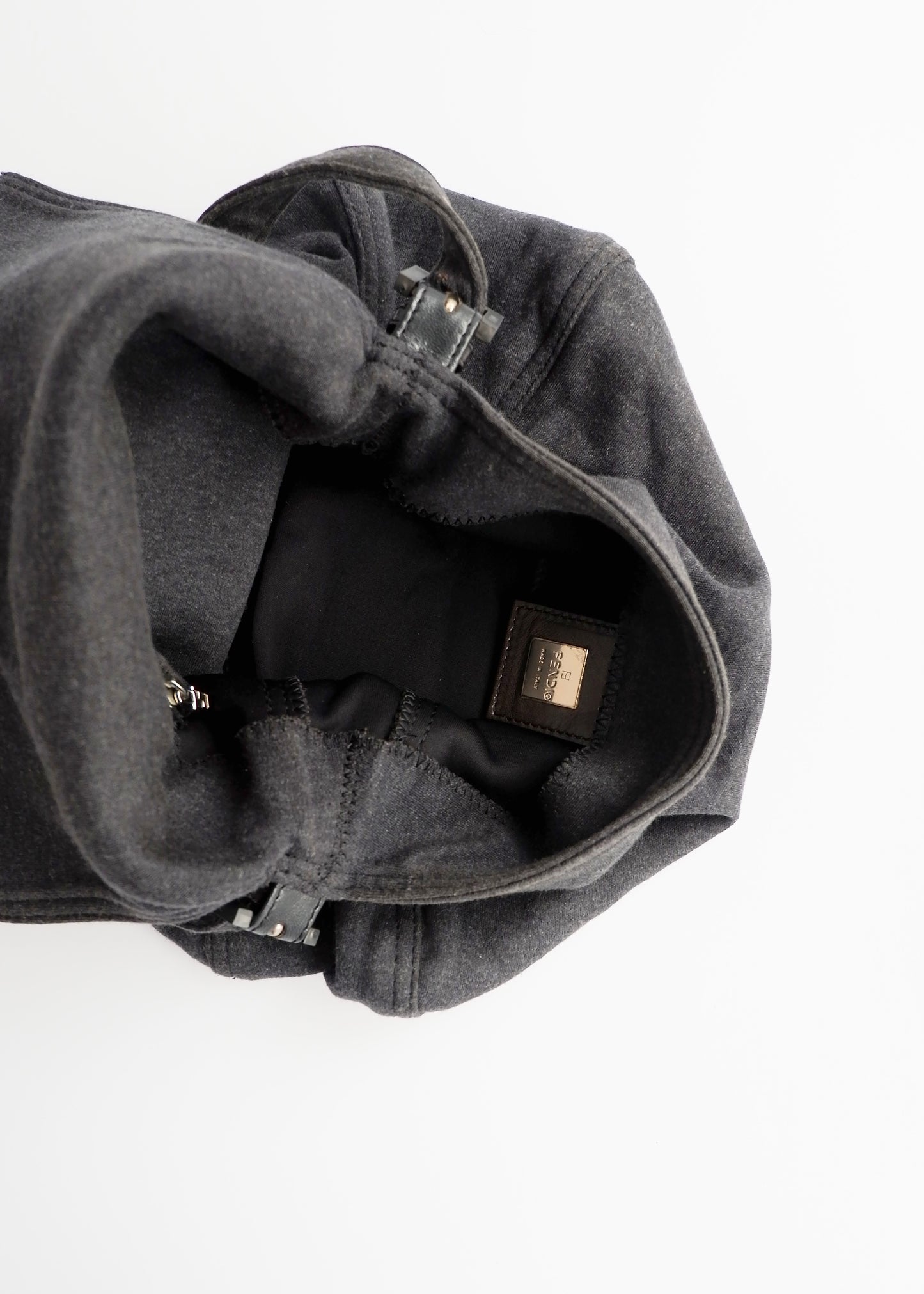 Authentic Preowned Fendi Dark Grey Cotton Mamma Baguette Shoulder Bag